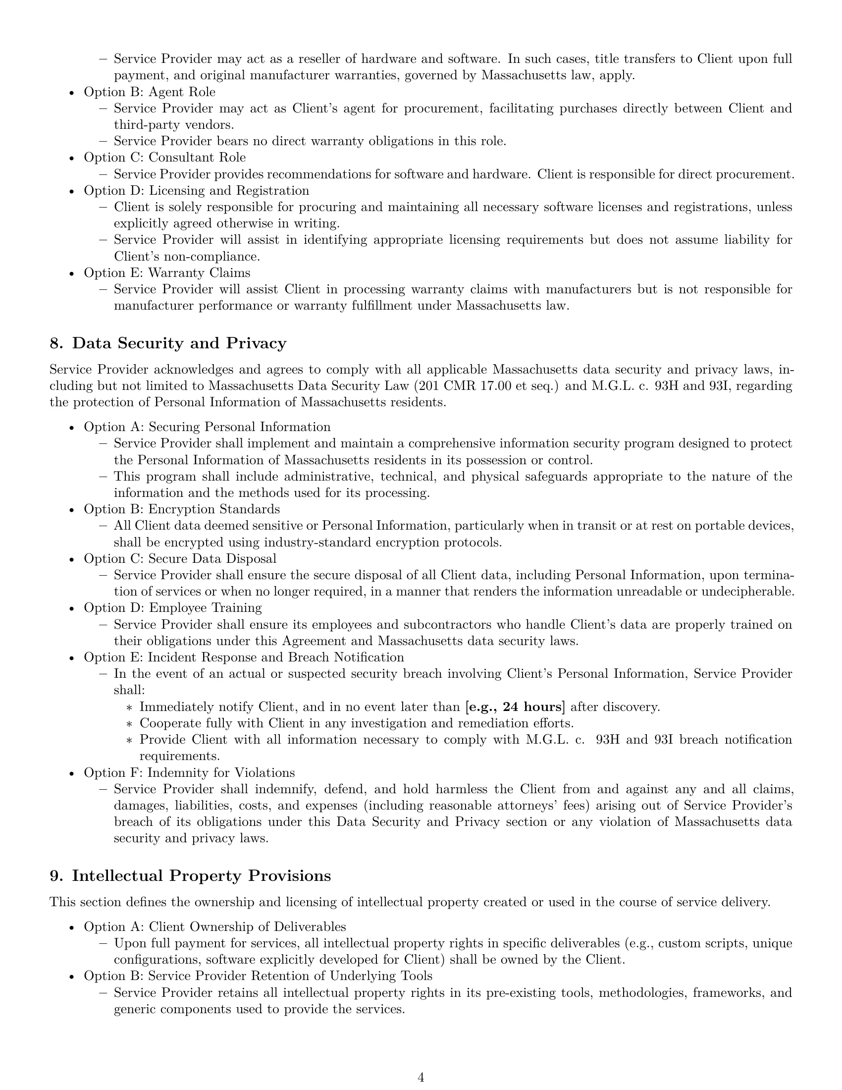 Preview page 4 of Pro Massachusetts IT service contract template