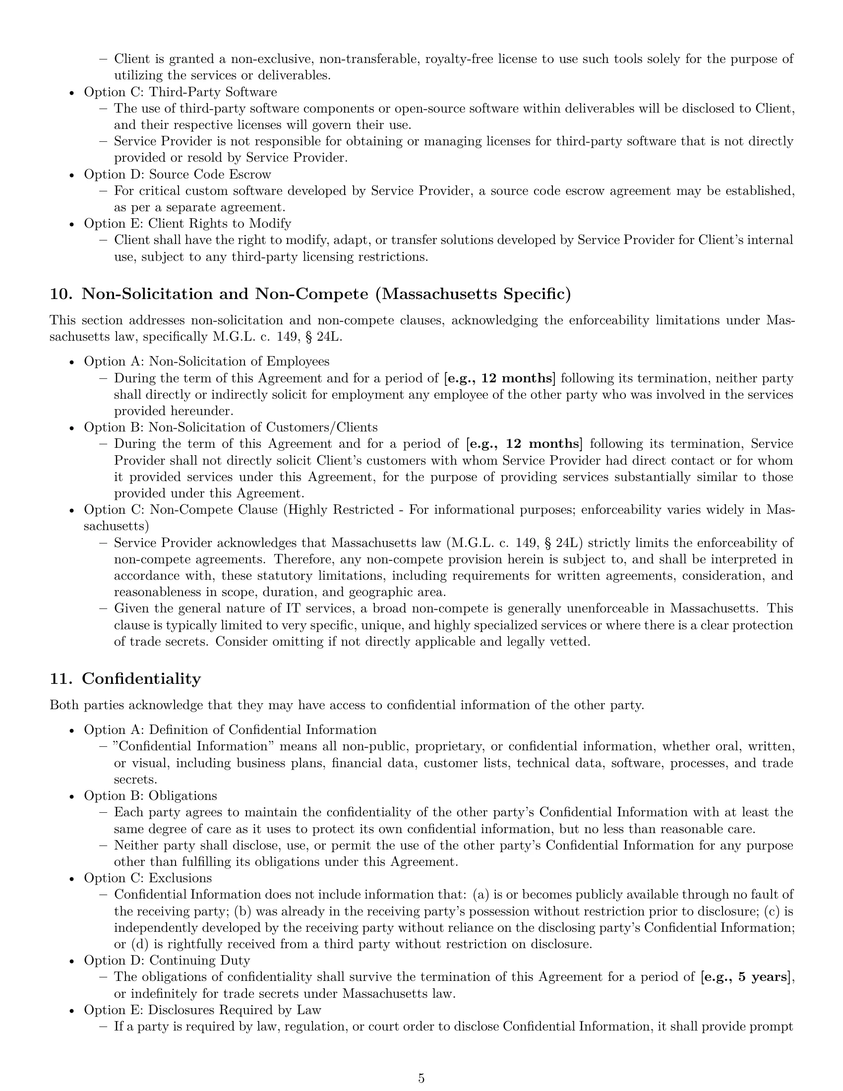 Preview page 5 of Pro Massachusetts IT service contract template