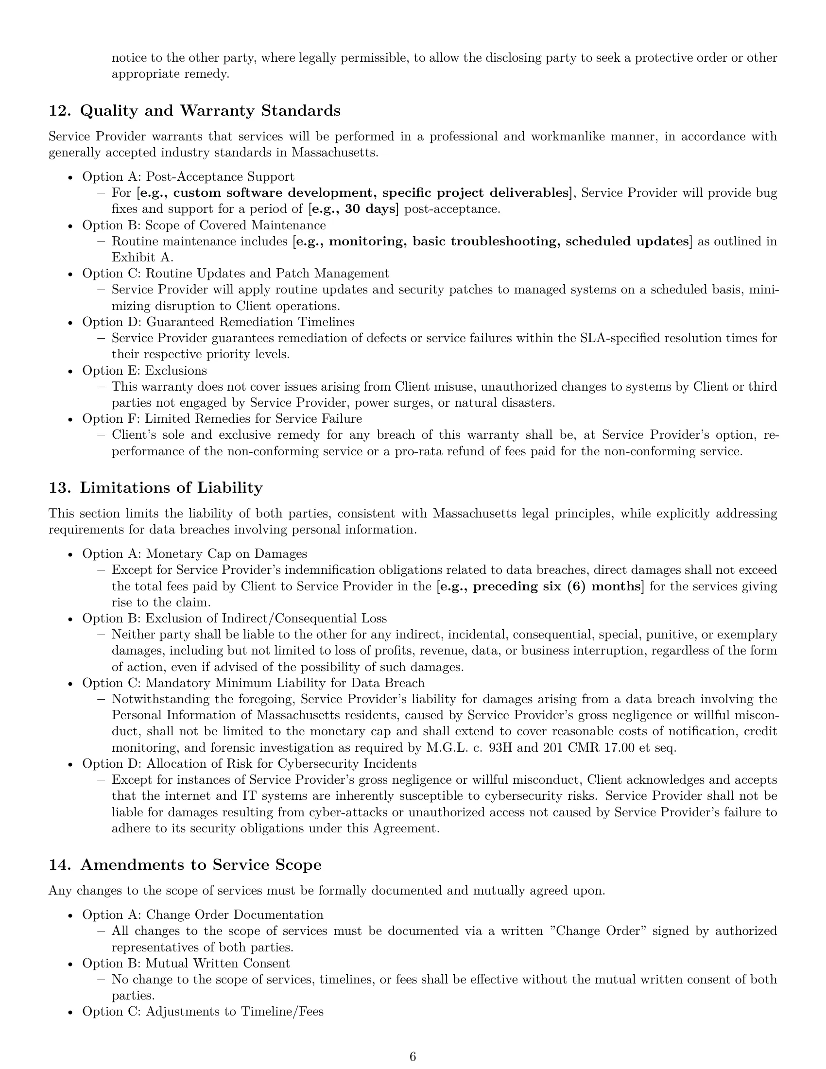 Preview page 6 of Pro Massachusetts IT service contract template