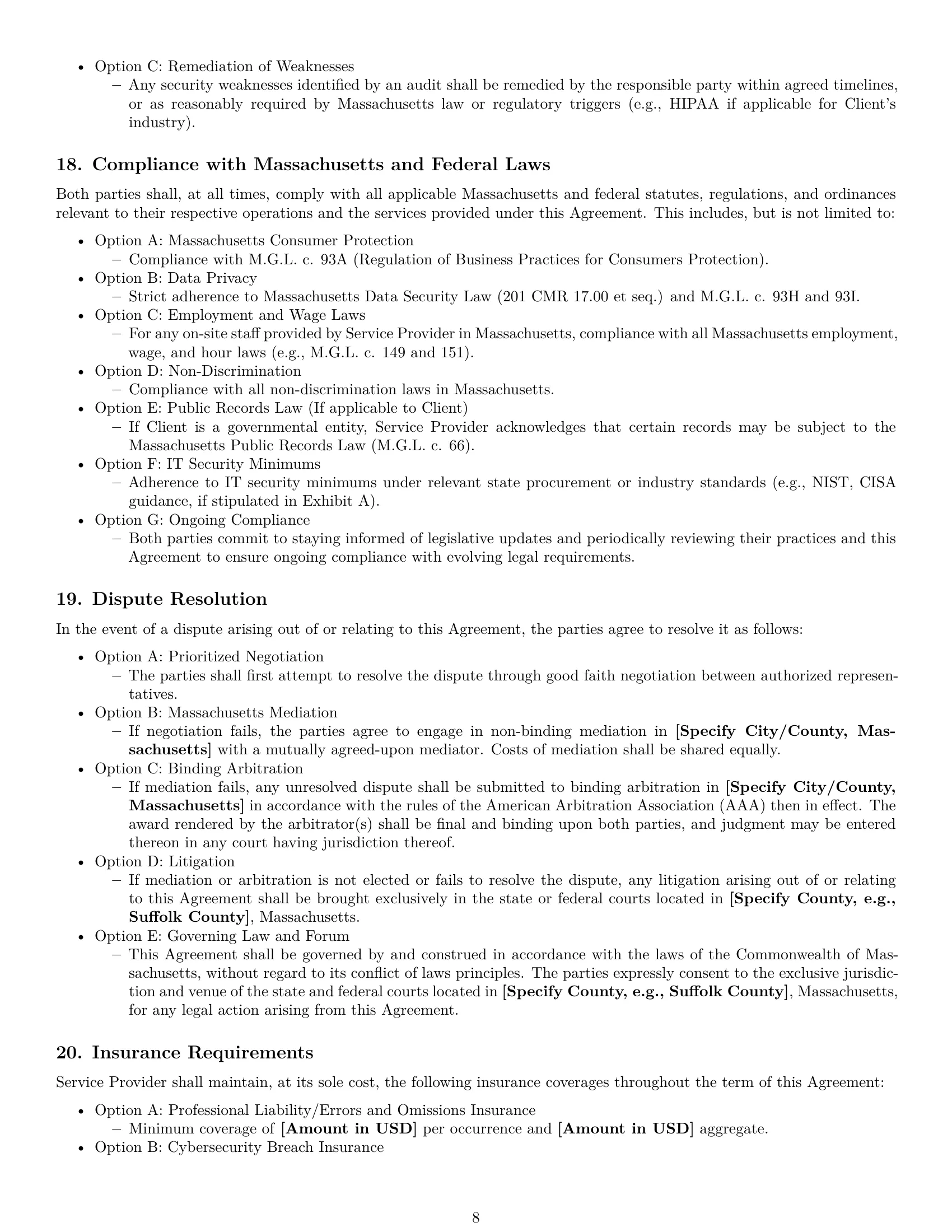 Preview page 8 of Pro Massachusetts IT service contract template