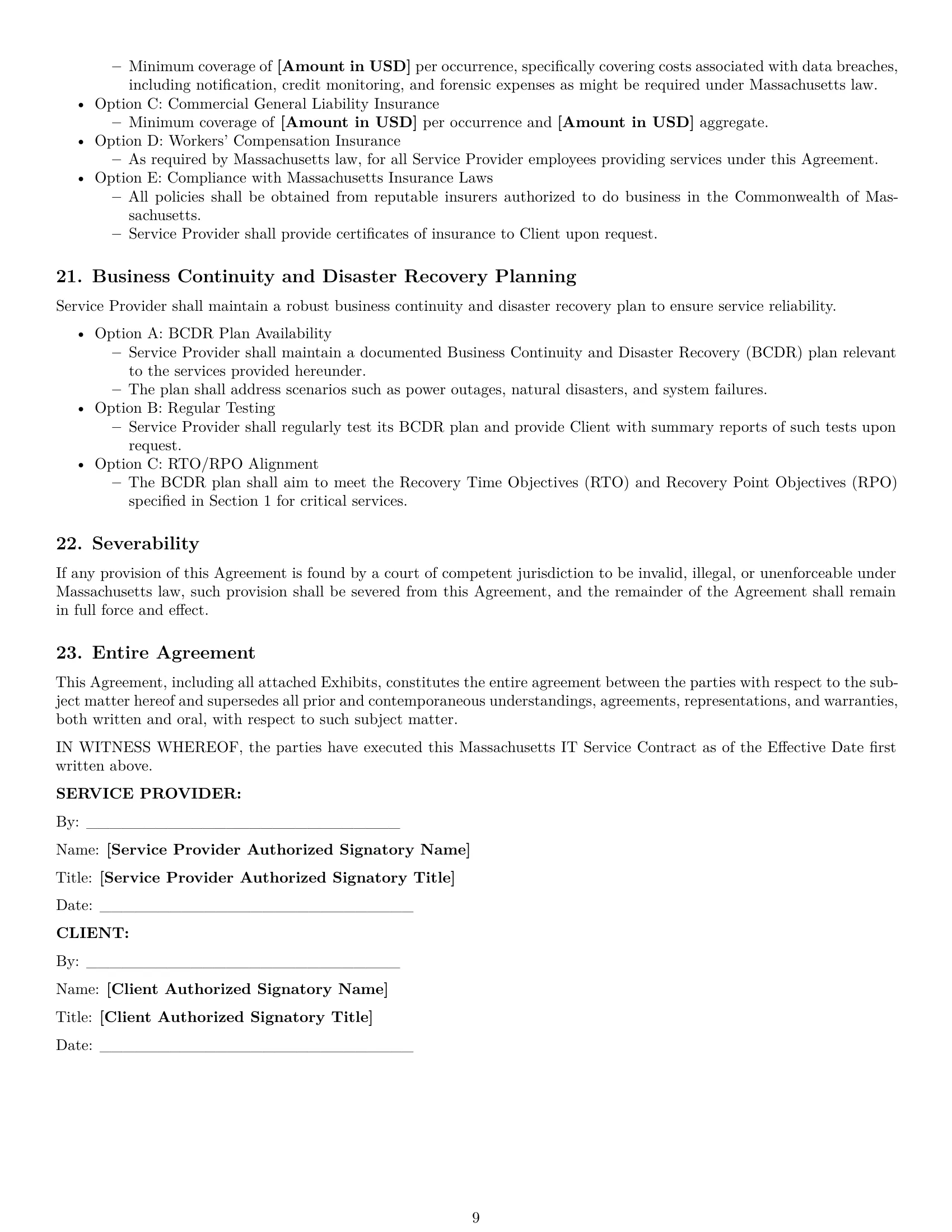 Preview page 9 of Pro Massachusetts IT service contract template