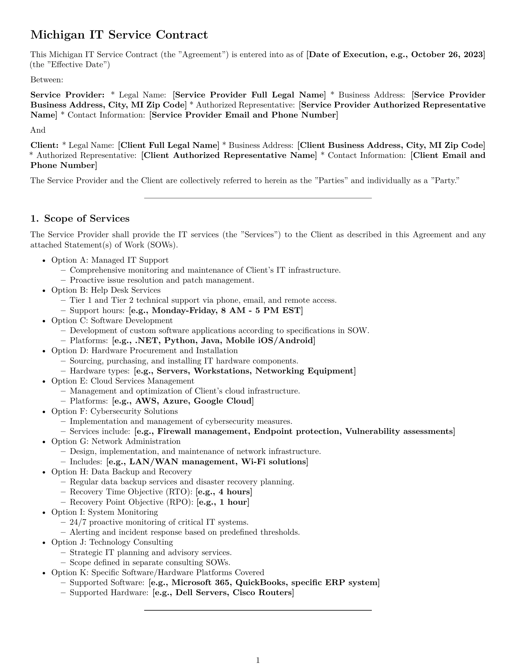 Preview page 1 of Pro Michigan IT service contract template