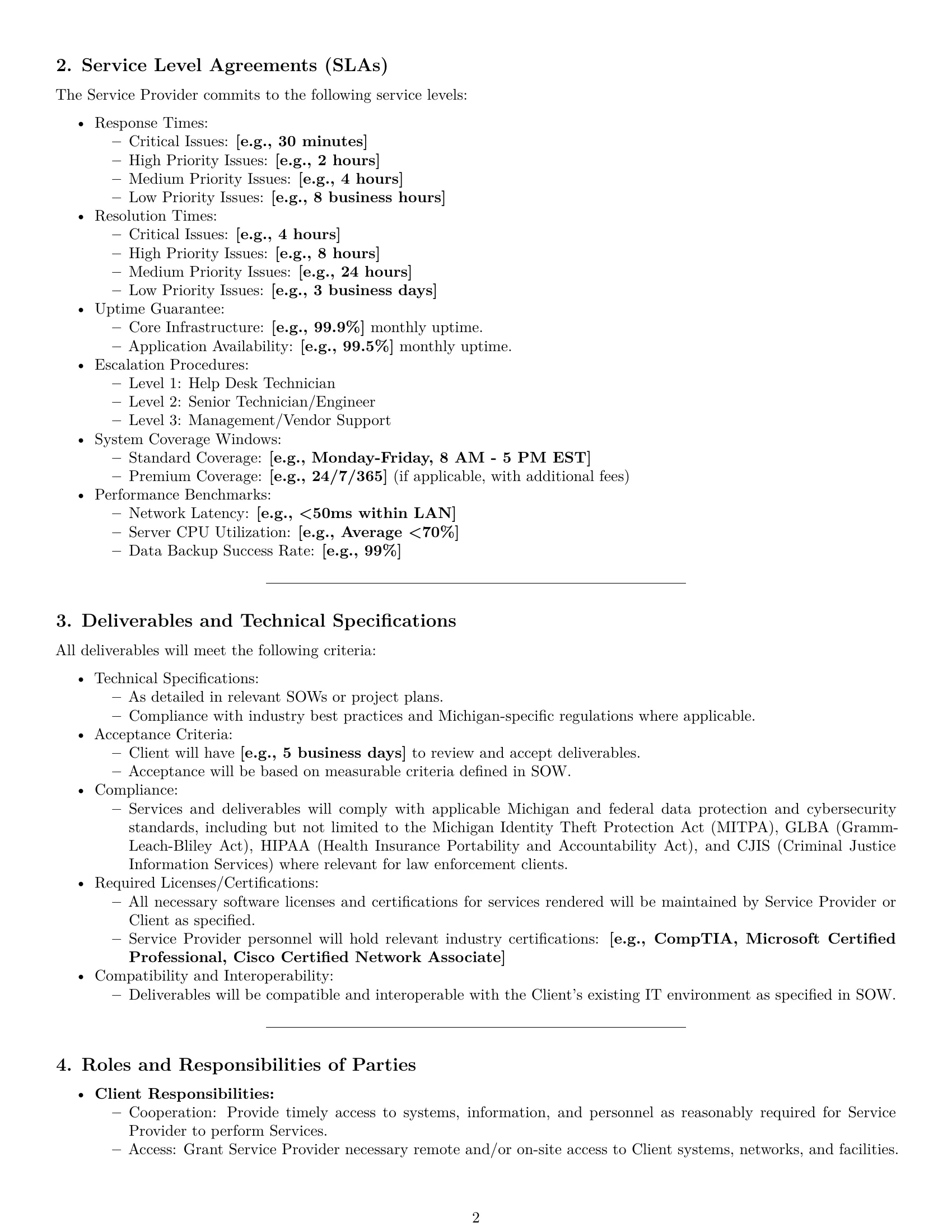 Preview page 2 of Pro Michigan IT service contract template
