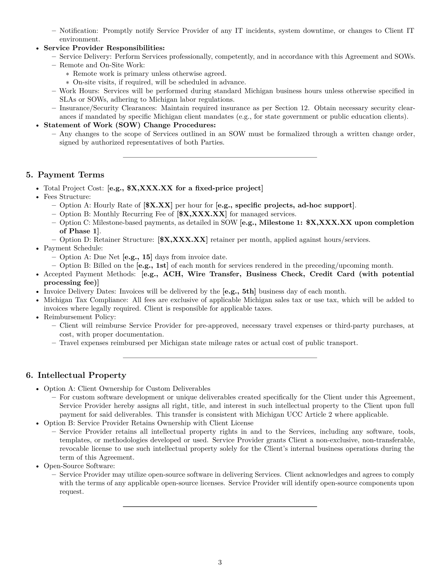 Preview page 3 of Pro Michigan IT service contract template