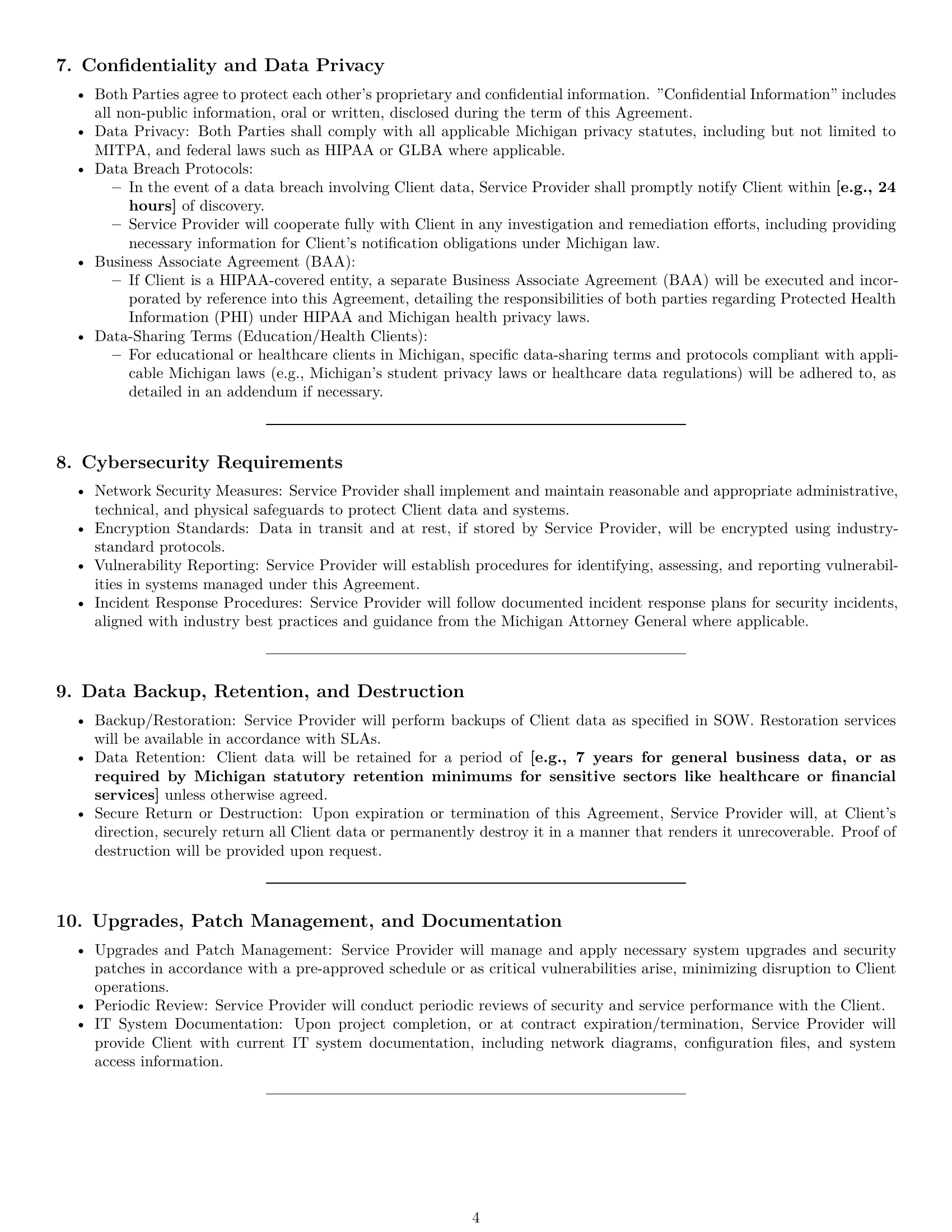 Preview page 4 of Pro Michigan IT service contract template