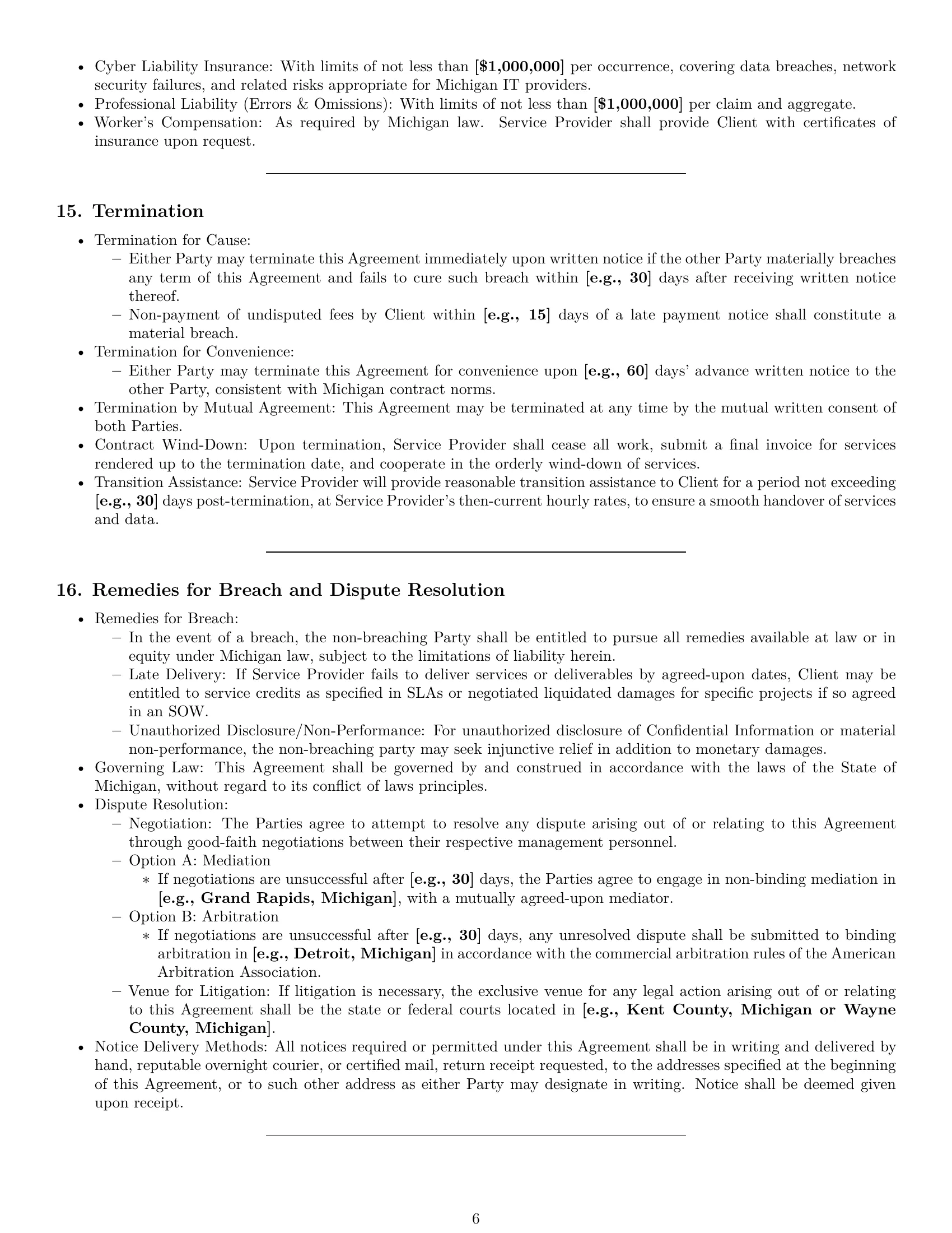 Preview page 6 of Pro Michigan IT service contract template