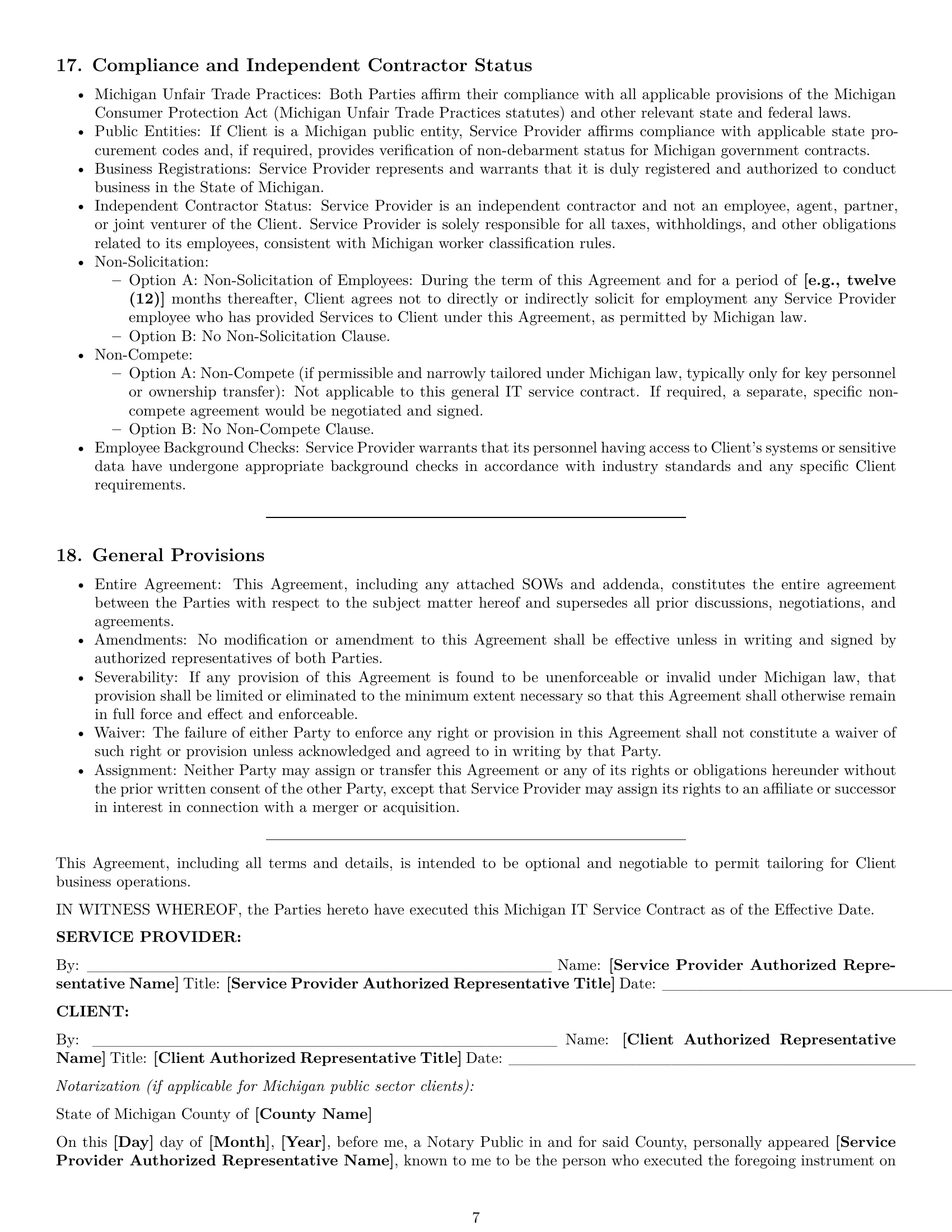 Preview page 7 of Pro Michigan IT service contract template