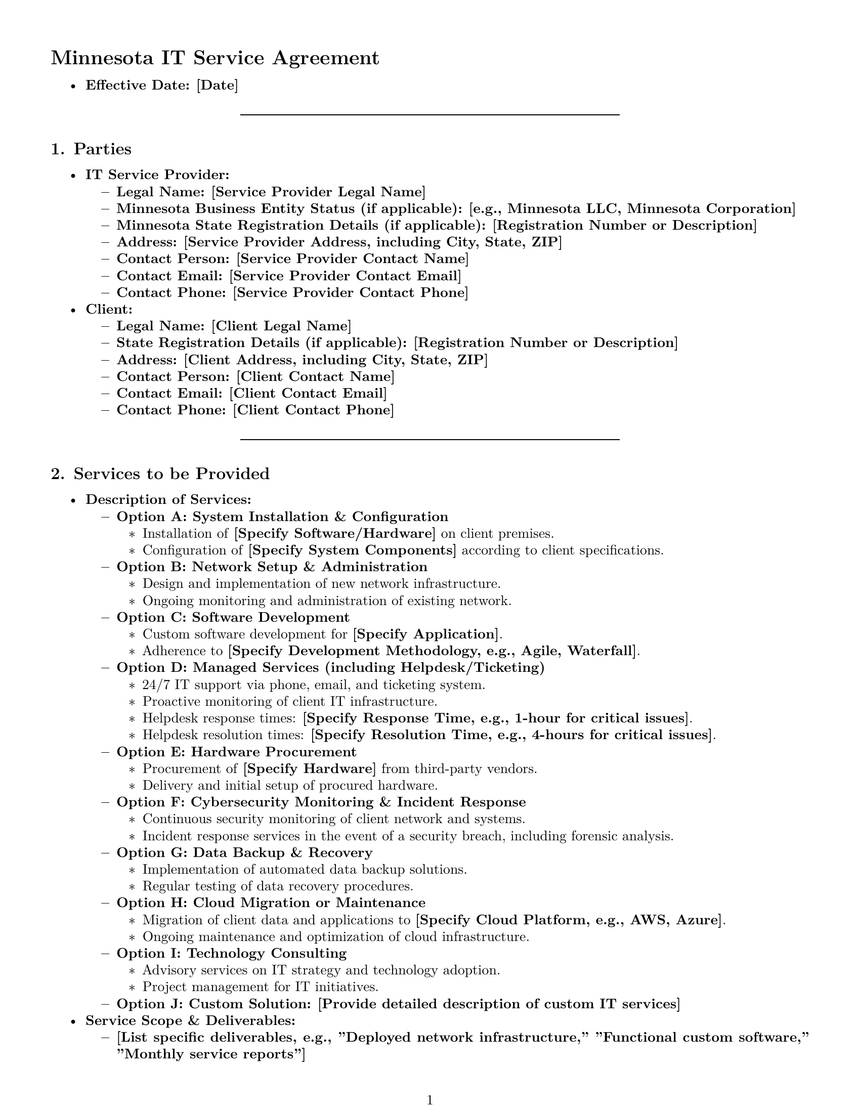 Preview page 1 of Pro Minnesota IT service contract template