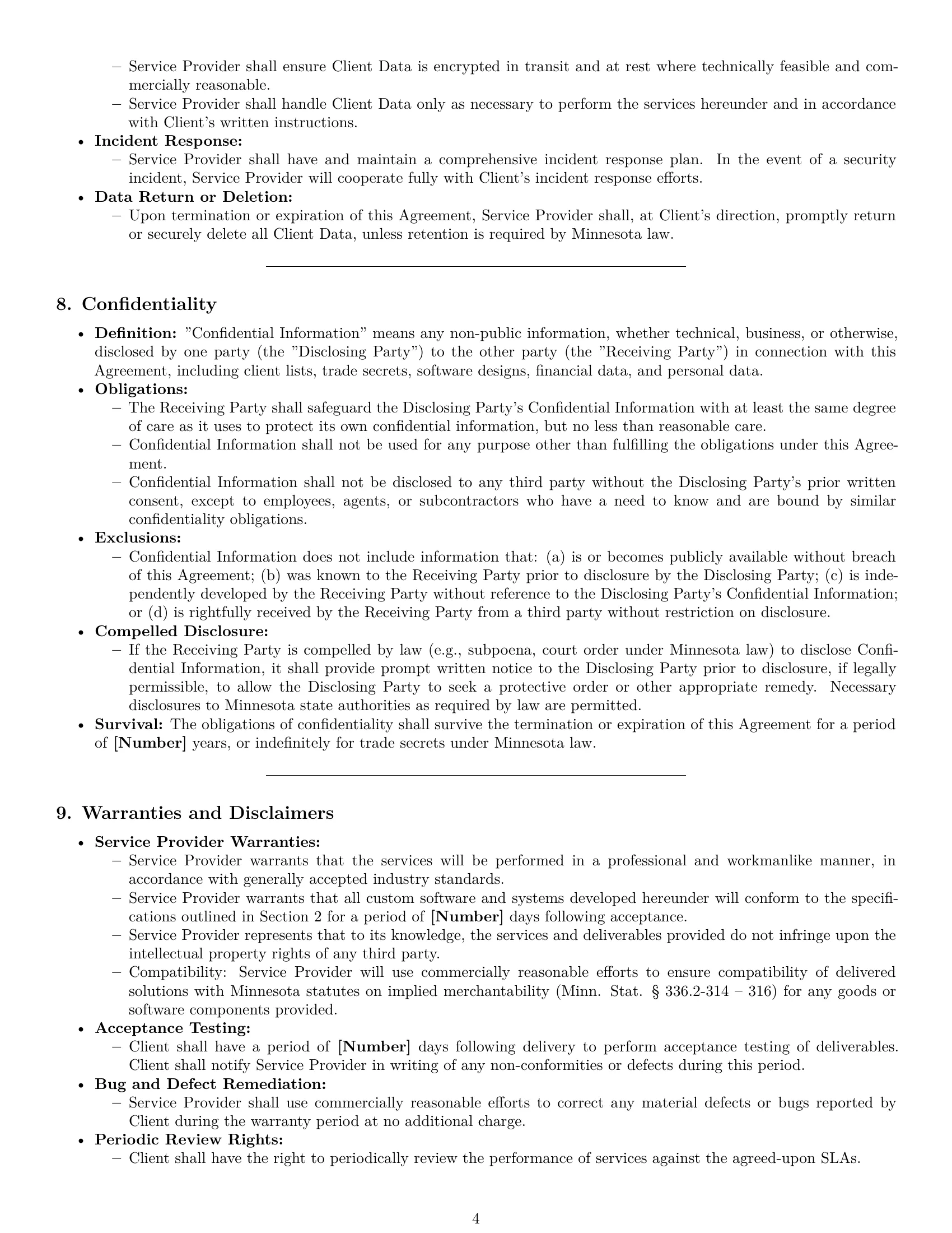 Preview page 4 of Pro Minnesota IT service contract template