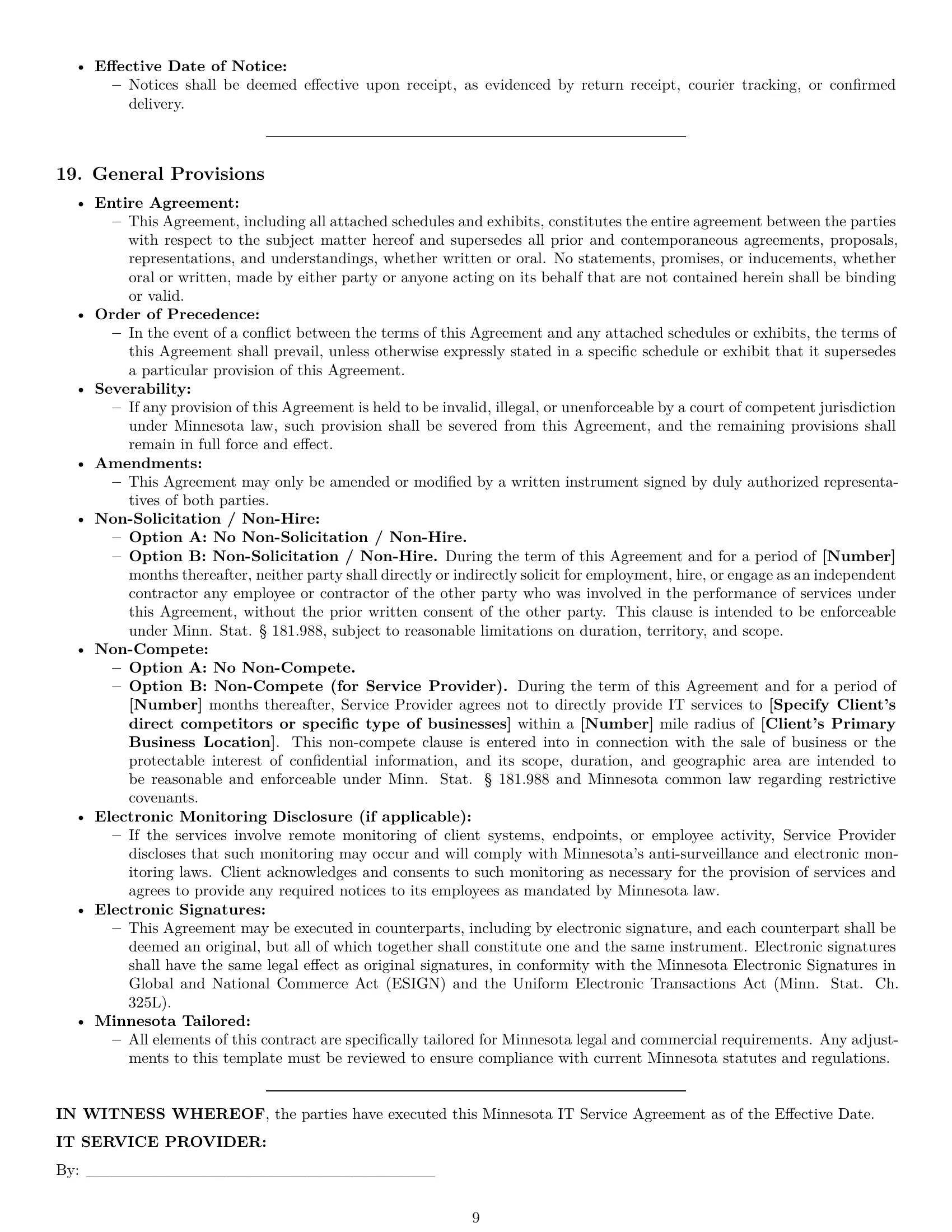 Preview page 9 of Pro Minnesota IT service contract template