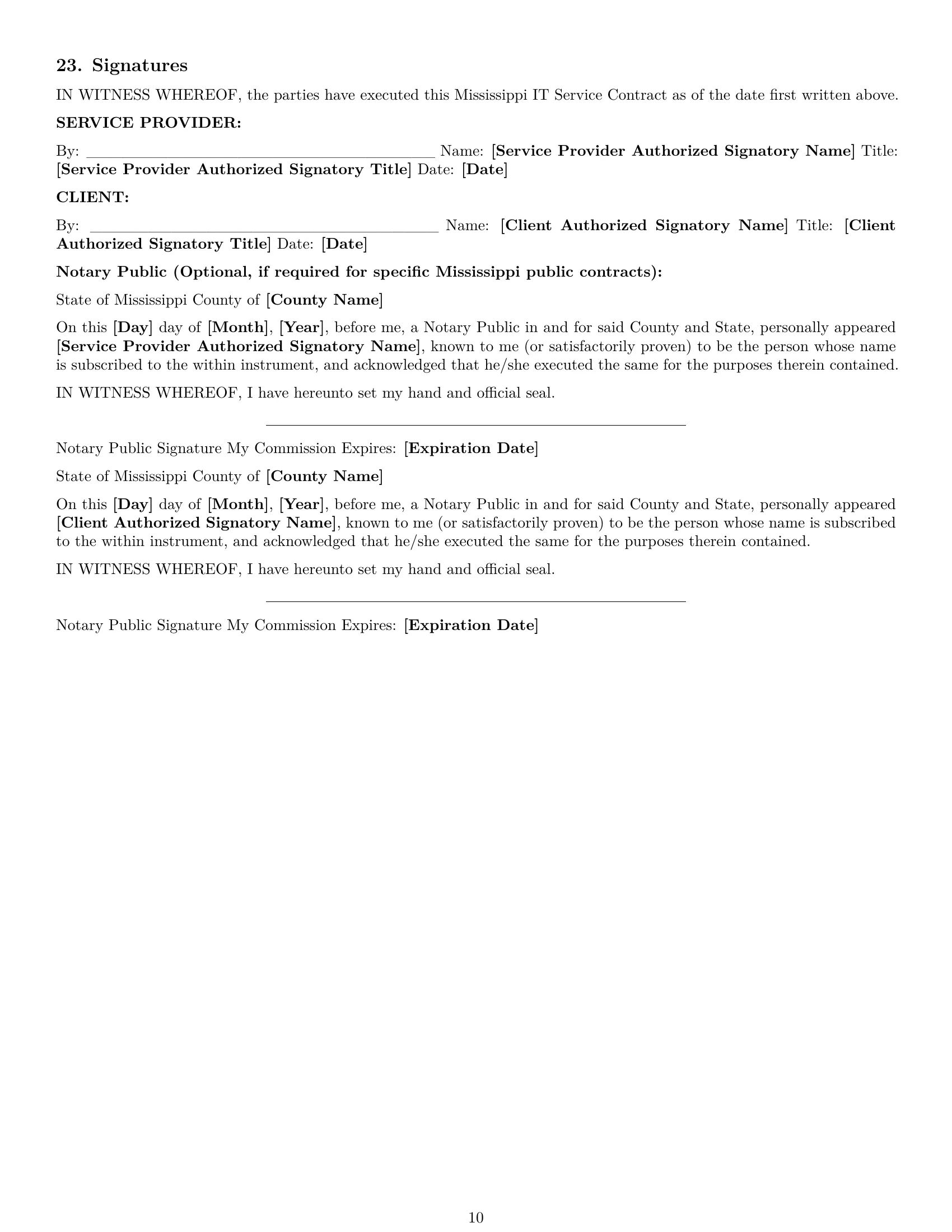 Preview page 10 of Pro Mississippi IT service contract template