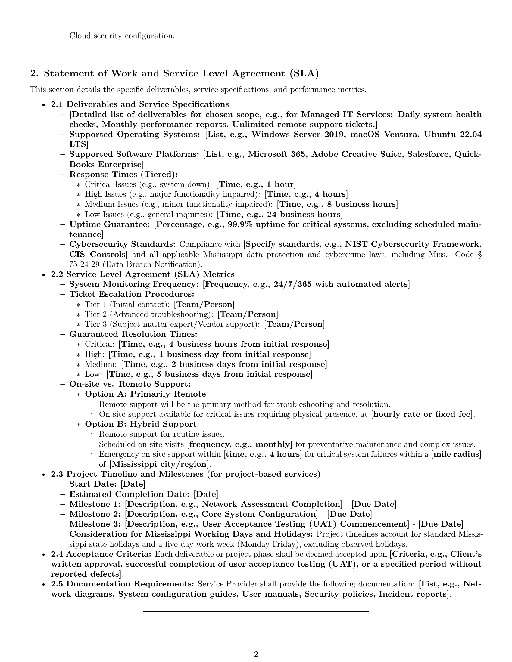 Preview page 2 of Pro Mississippi IT service contract template