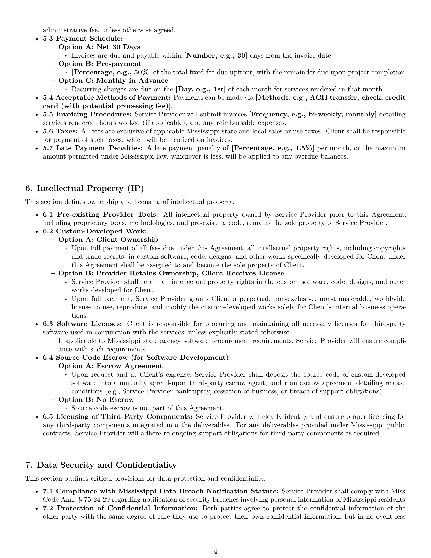 Preview page 4 of Pro Mississippi IT service contract template