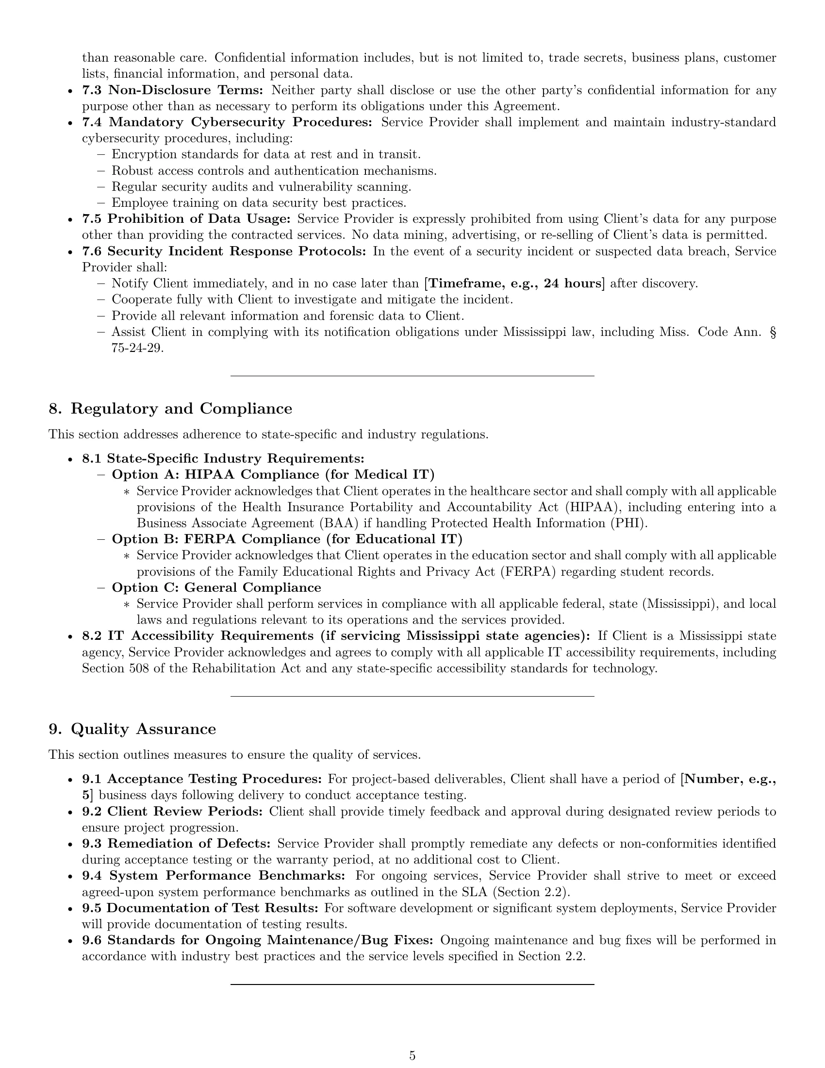 Preview page 5 of Pro Mississippi IT service contract template