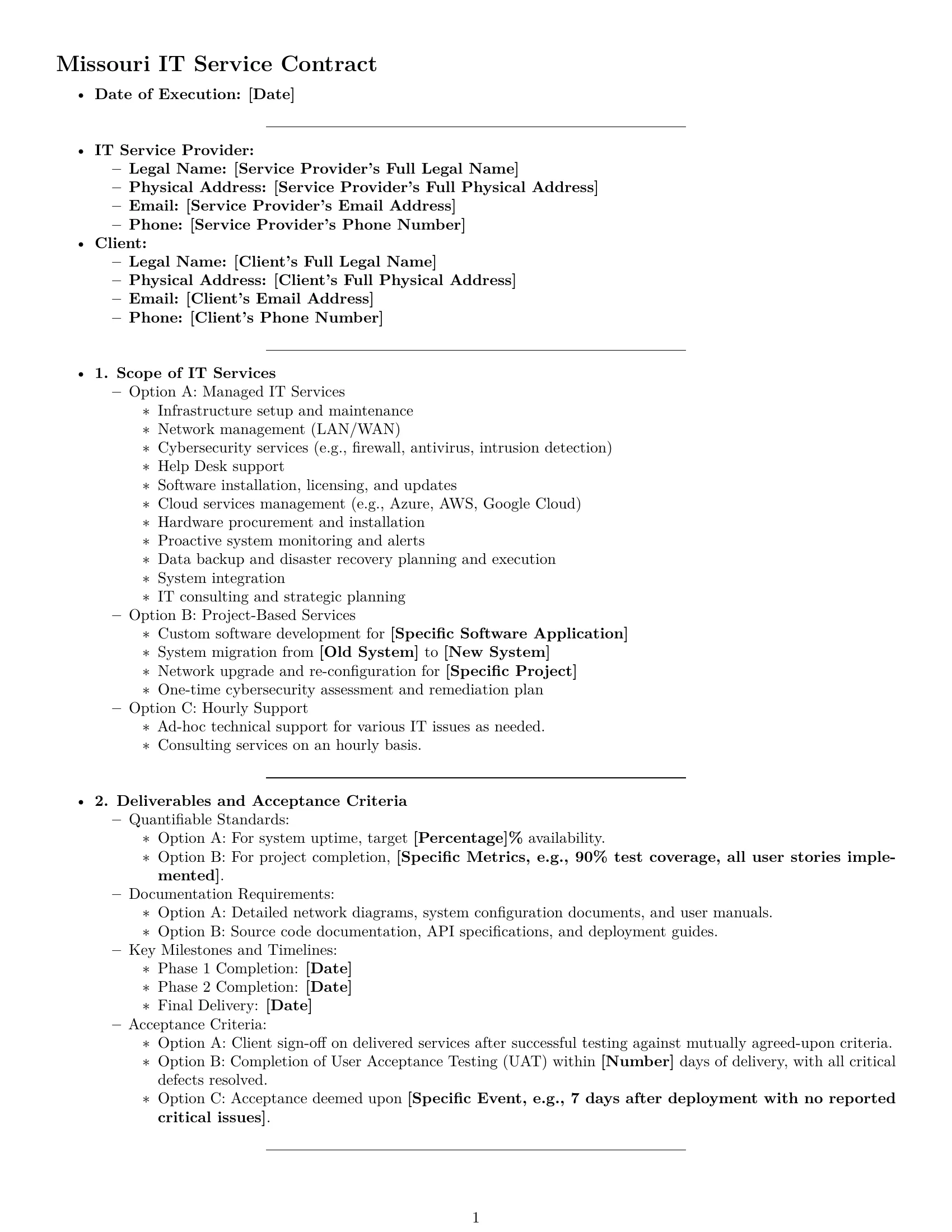 Preview page 1 of Pro Missouri IT service contract template