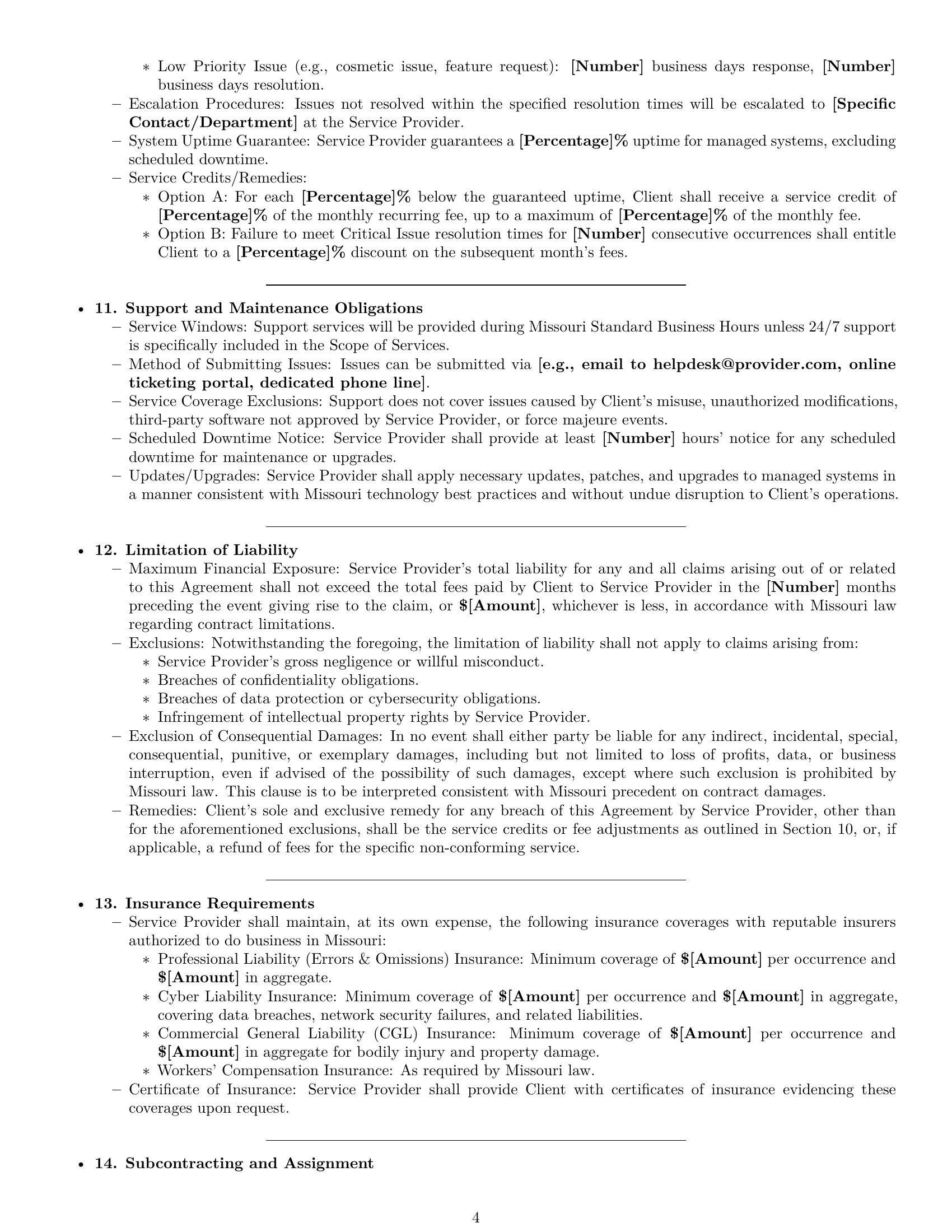 Preview page 4 of Pro Missouri IT service contract template