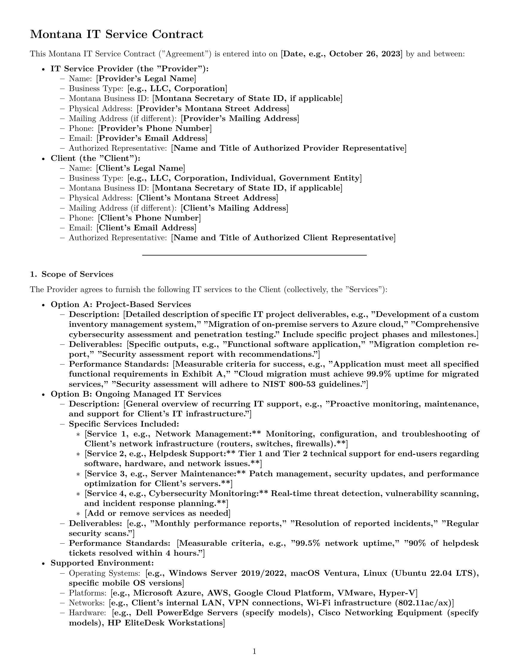 Preview page 1 of Pro Montana IT service contract template