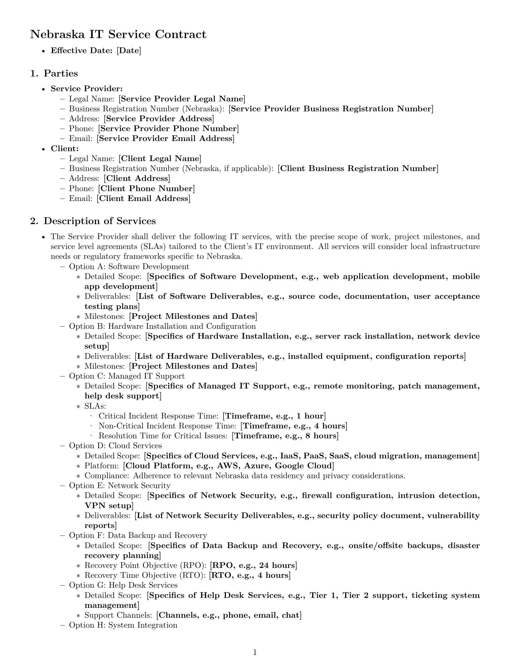 Preview page 1 of Pro Nebraska IT service contract template