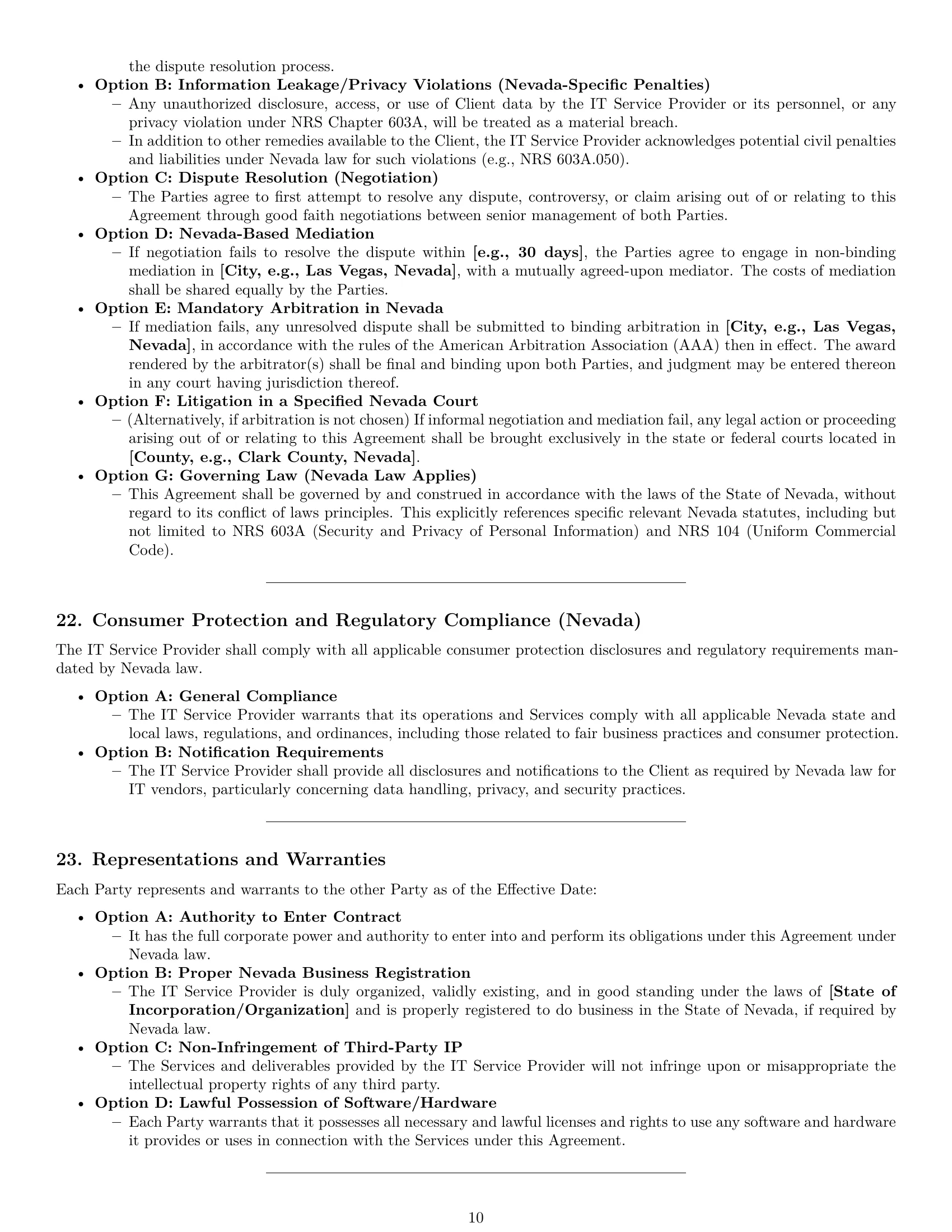 Preview page 10 of Pro Nevada IT service contract template