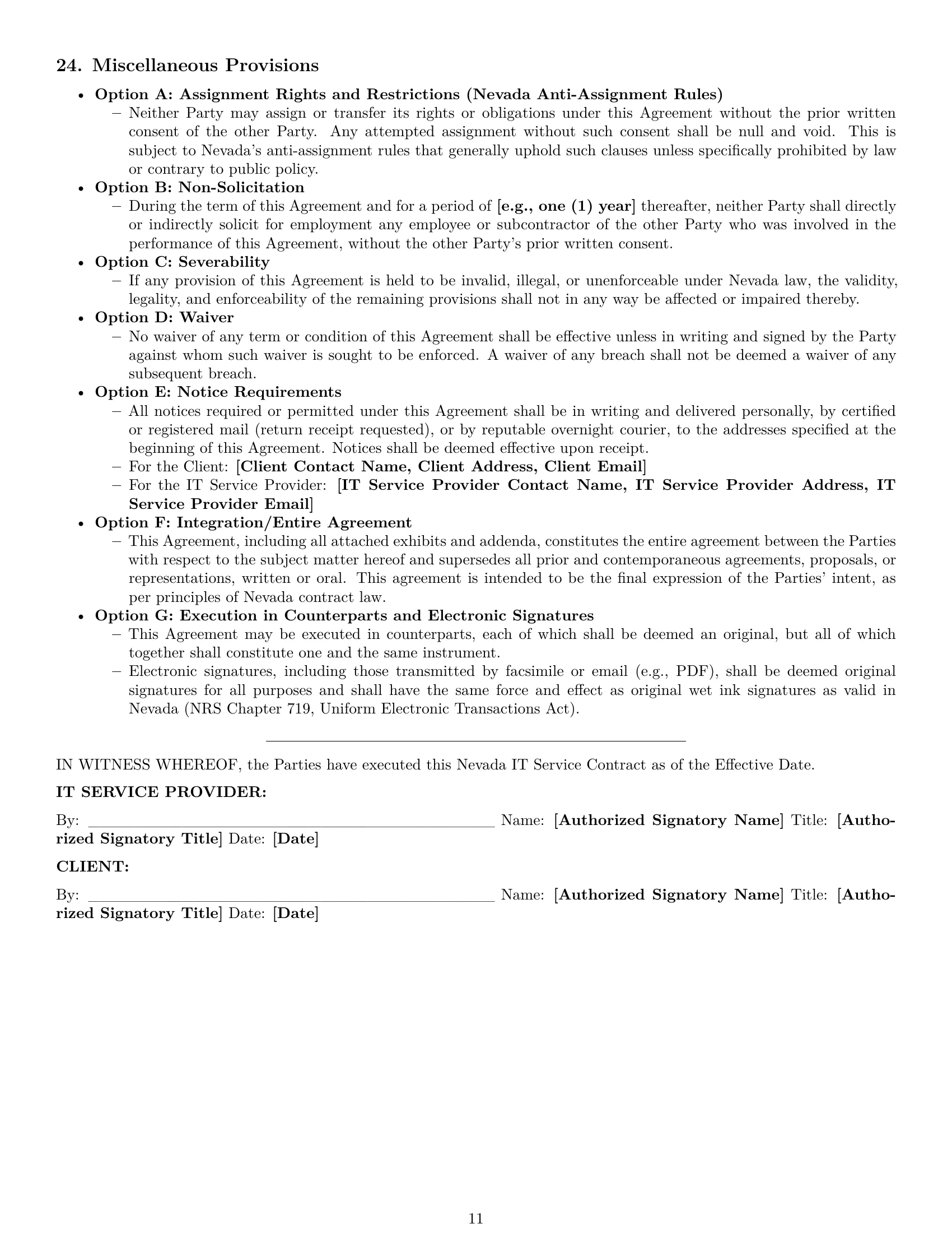 Preview page 11 of Pro Nevada IT service contract template