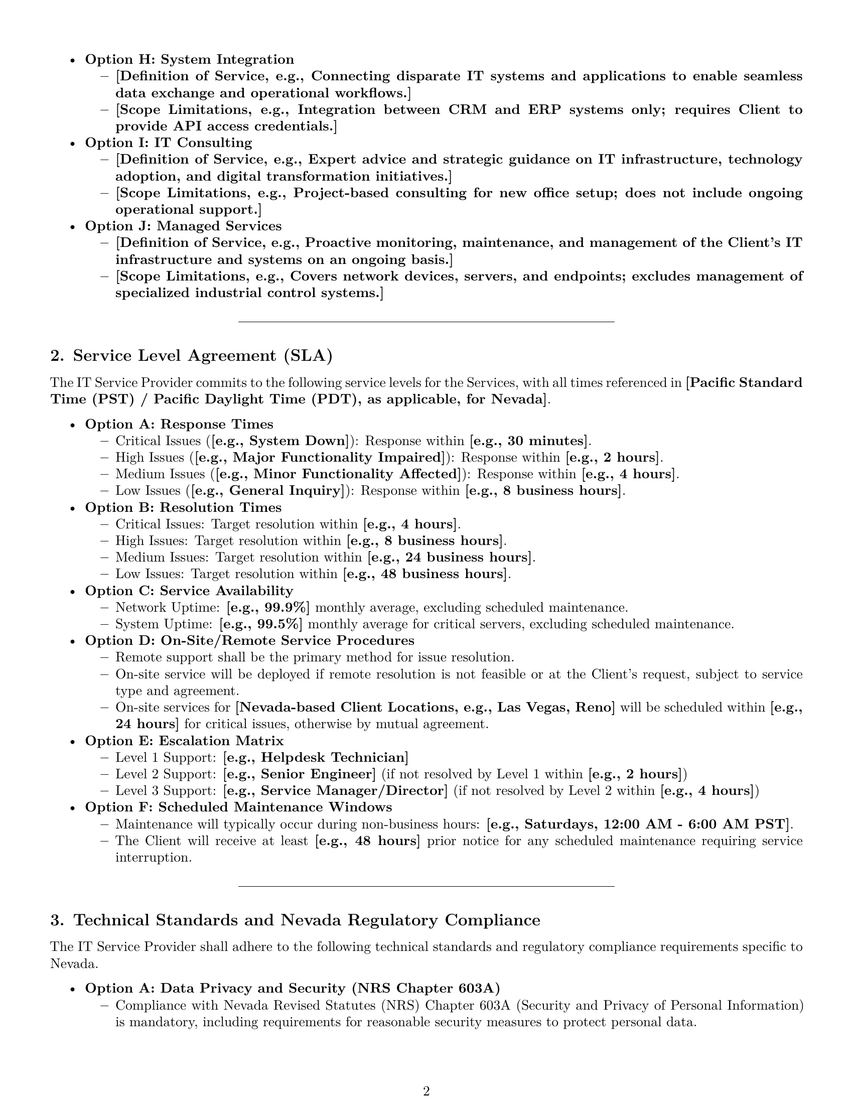 Preview page 2 of Pro Nevada IT service contract template