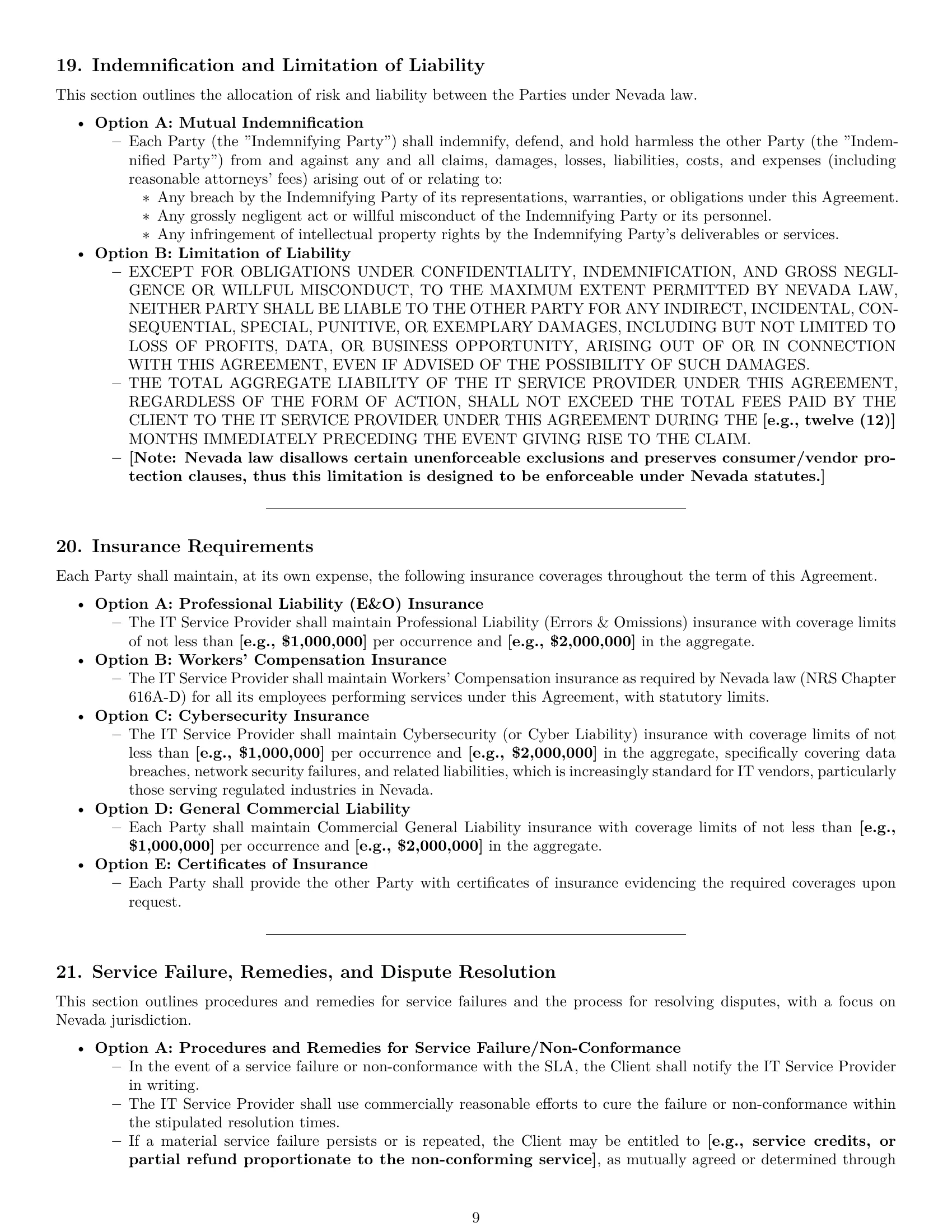 Preview page 9 of Pro Nevada IT service contract template