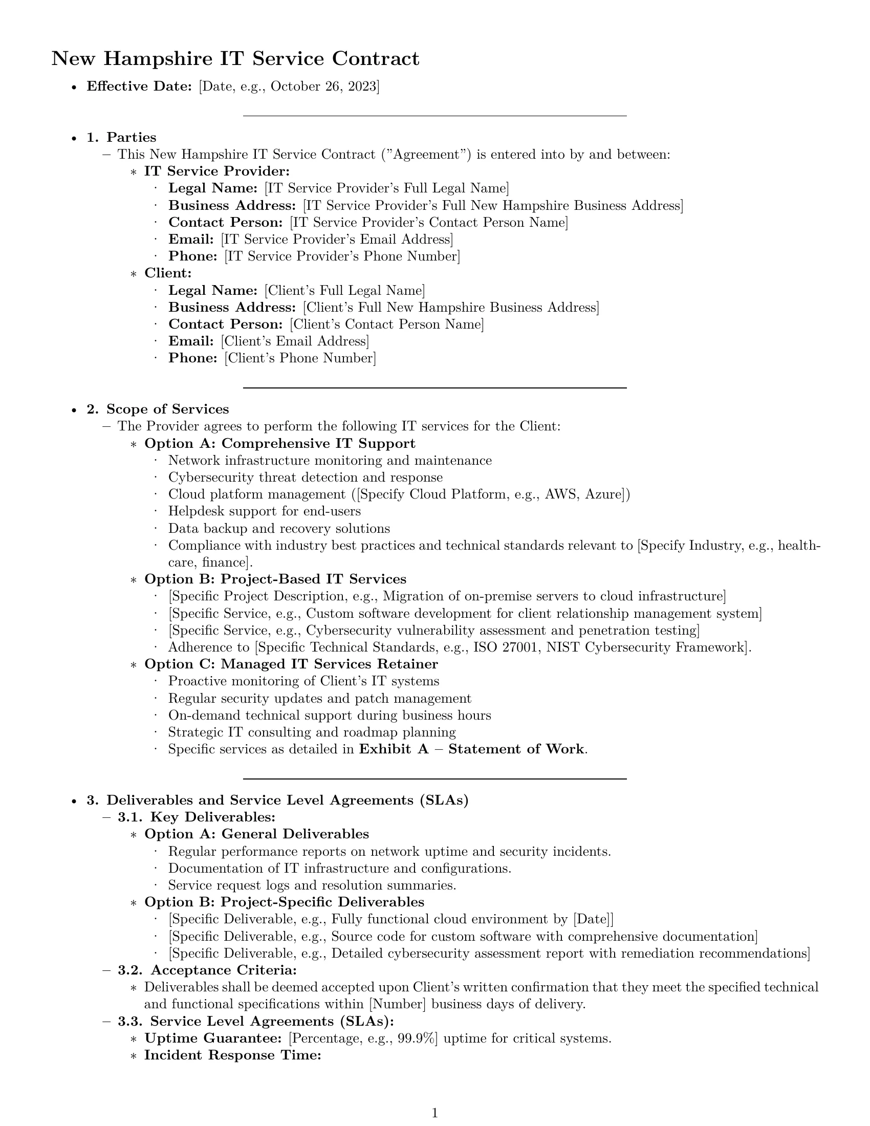 Preview page 1 of Pro New Hampshire IT service contract template