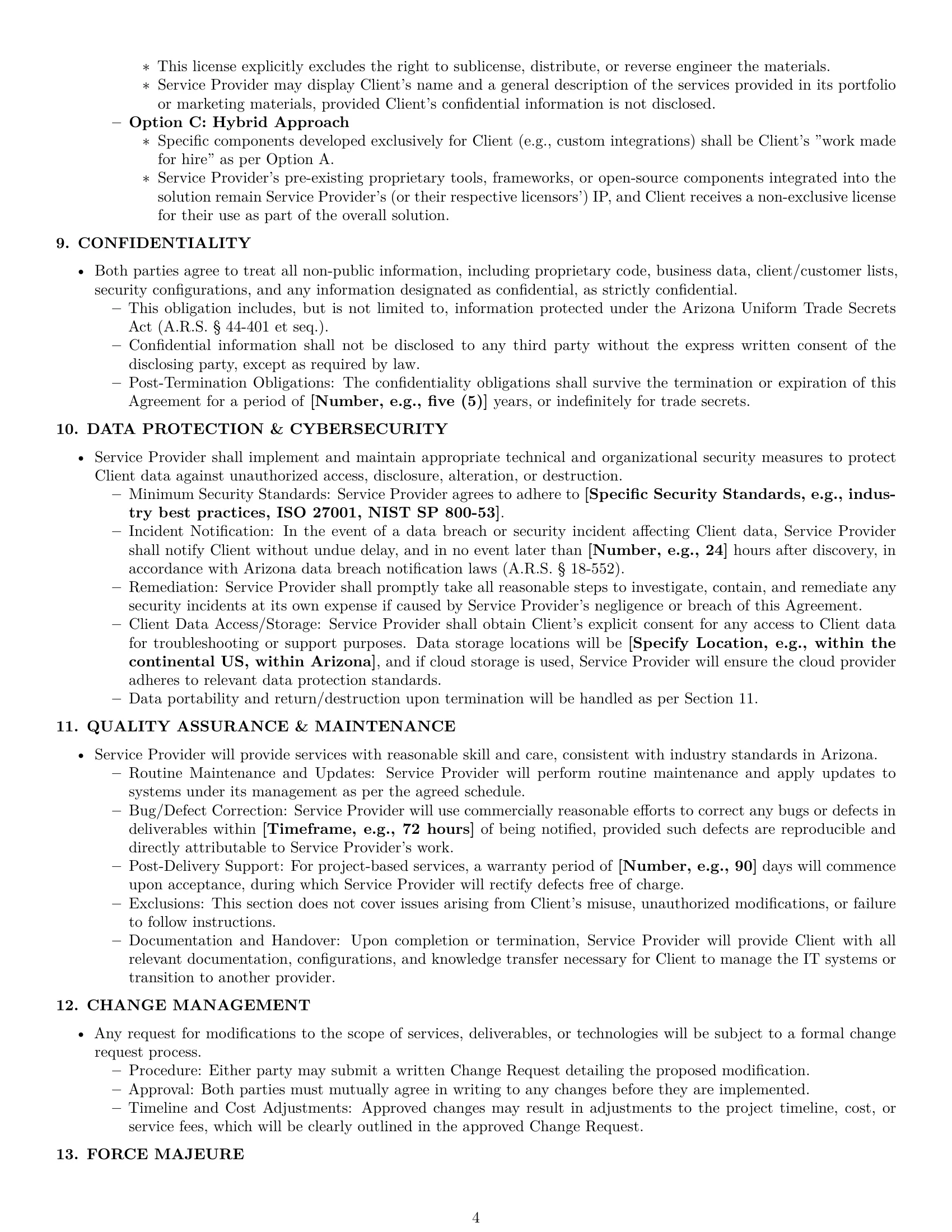 Preview page 4 of Pro Arizona IT service contract template