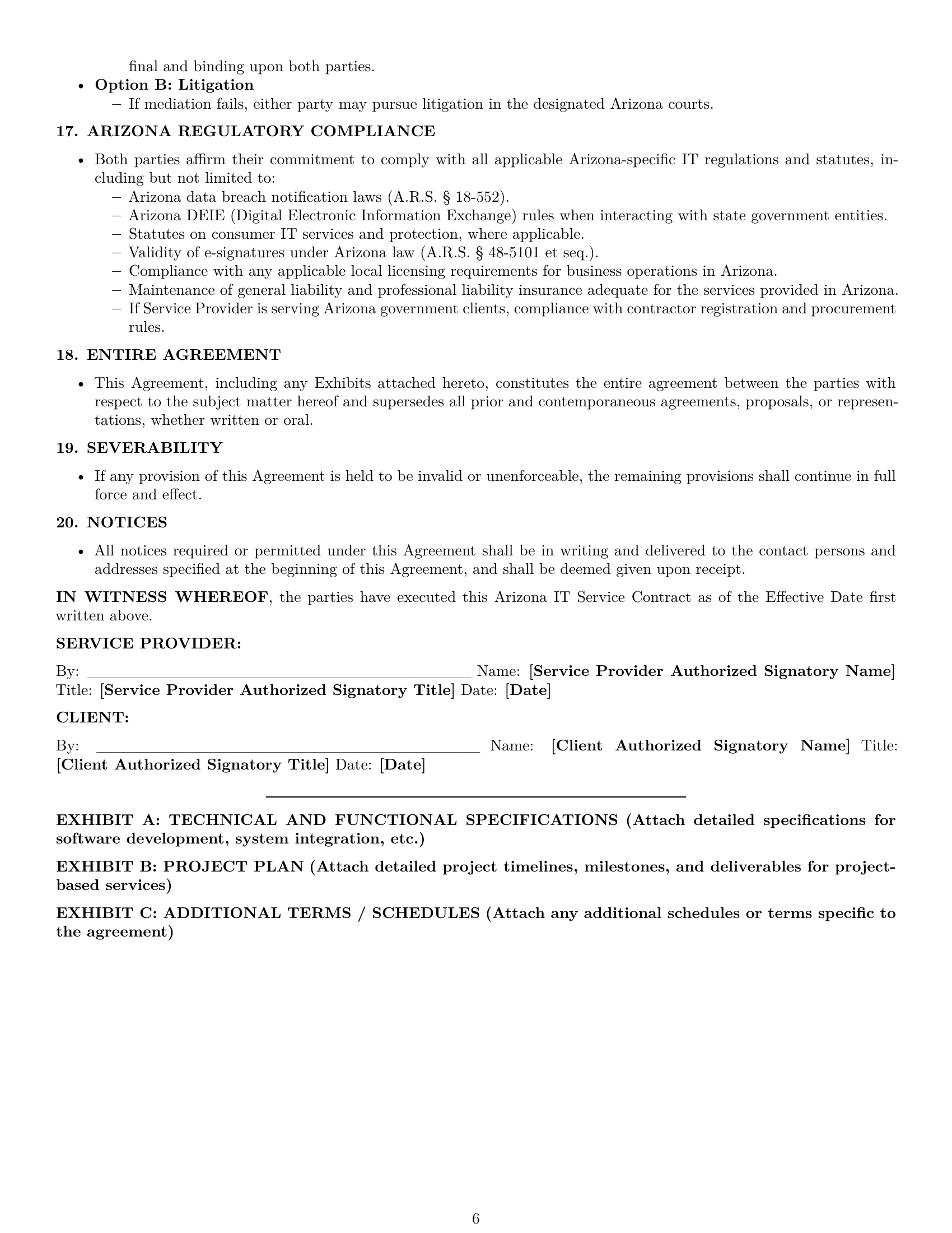 Preview page 6 of Pro Arizona IT service contract template