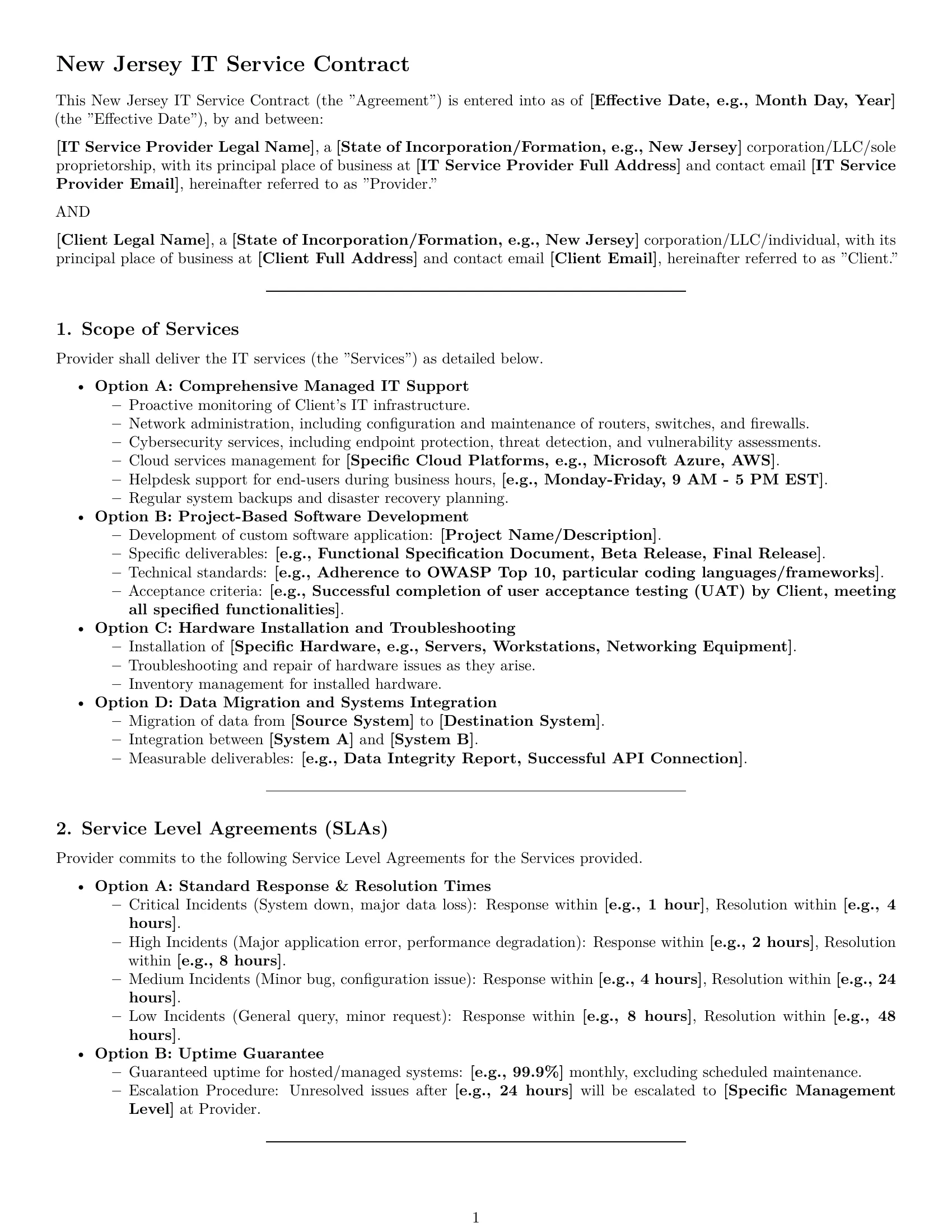 Preview page 1 of Pro New Jersey IT service contract template