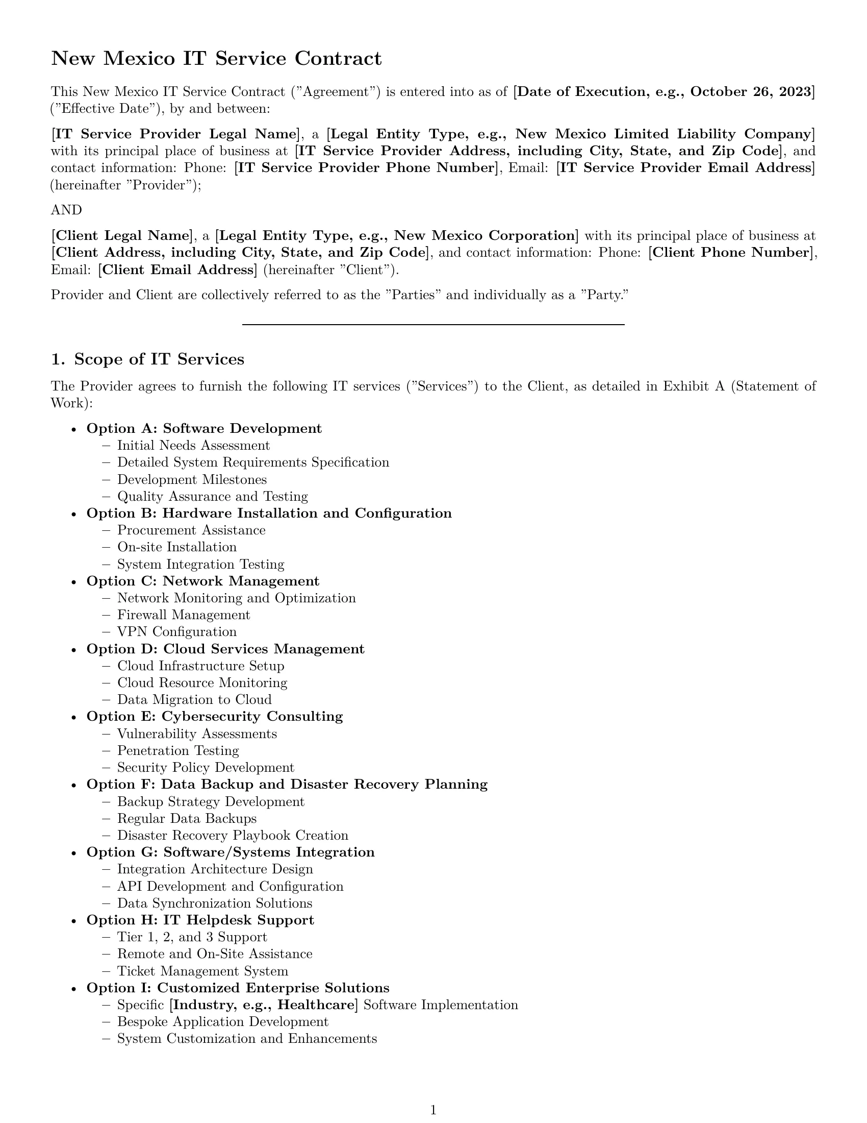Preview page 1 of Pro New Mexico IT service contract template