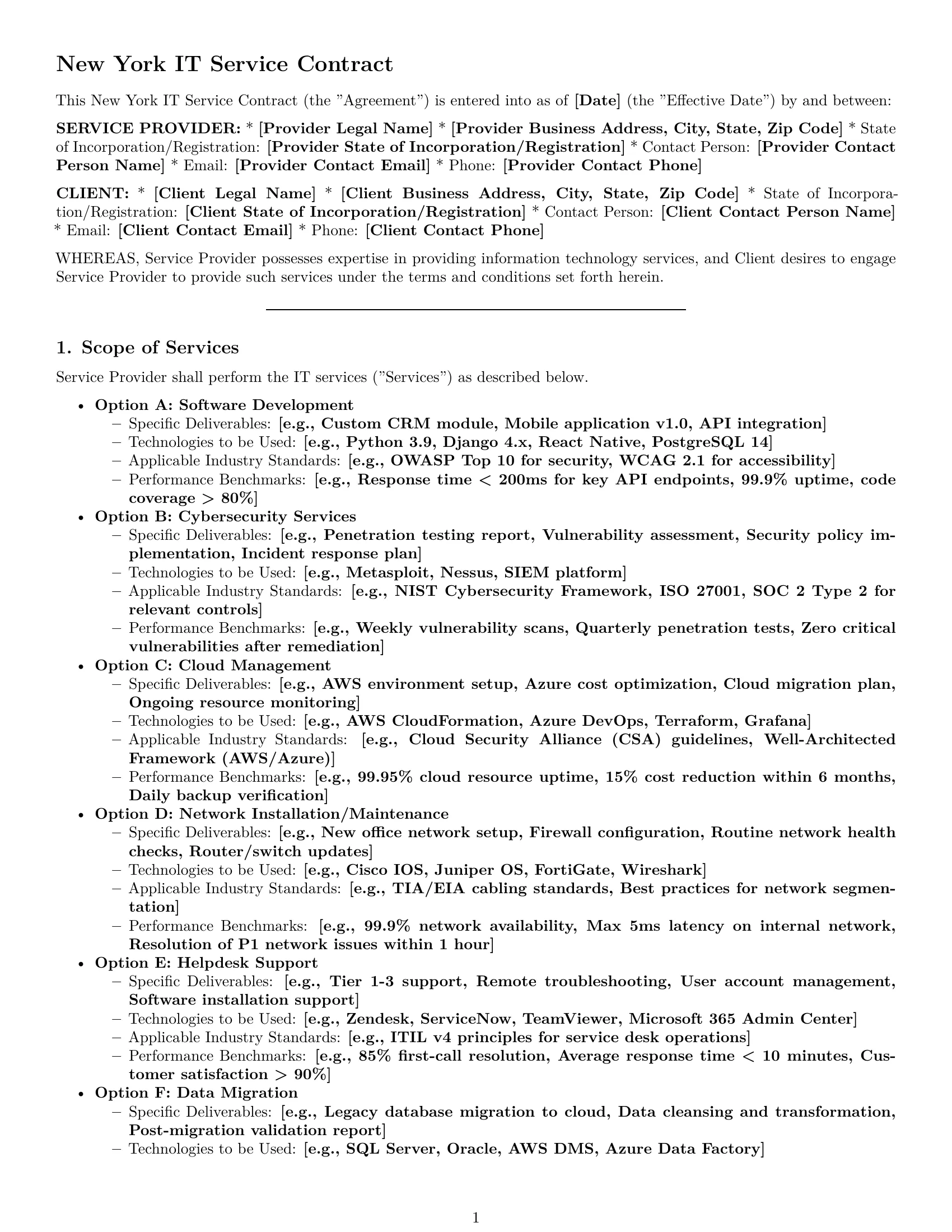 Preview page 1 of Pro New York IT service contract template