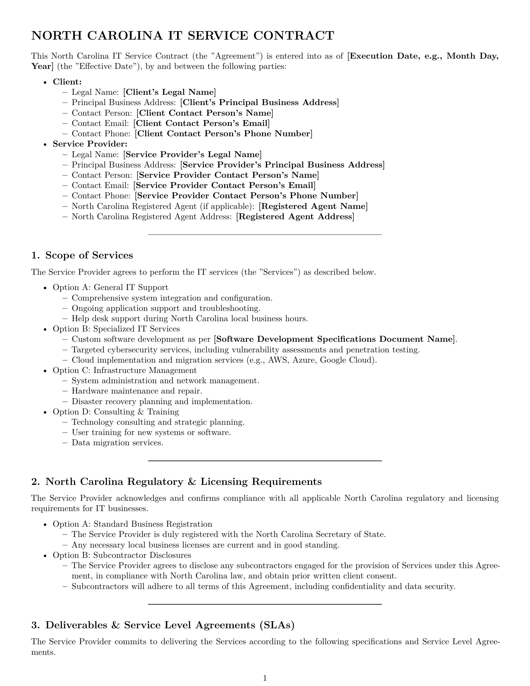 Preview page 1 of Pro North Carolina IT service contract template