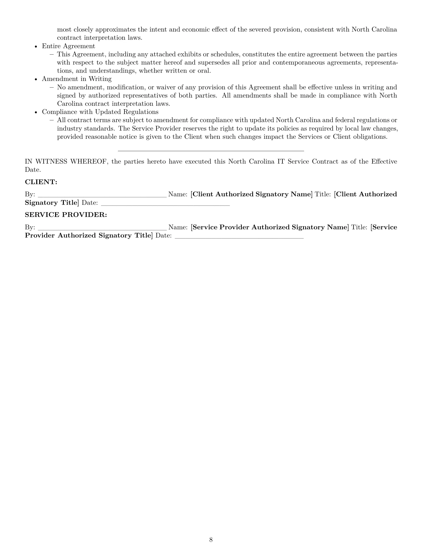 Preview page 8 of Pro North Carolina IT service contract template