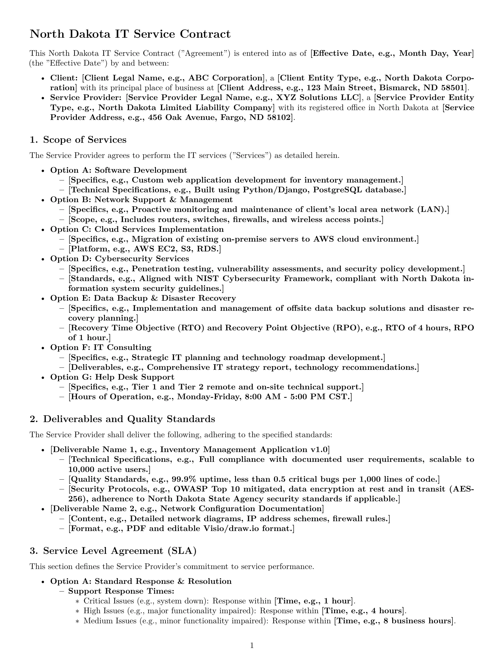 Preview page 1 of Pro North Dakota IT service contract template