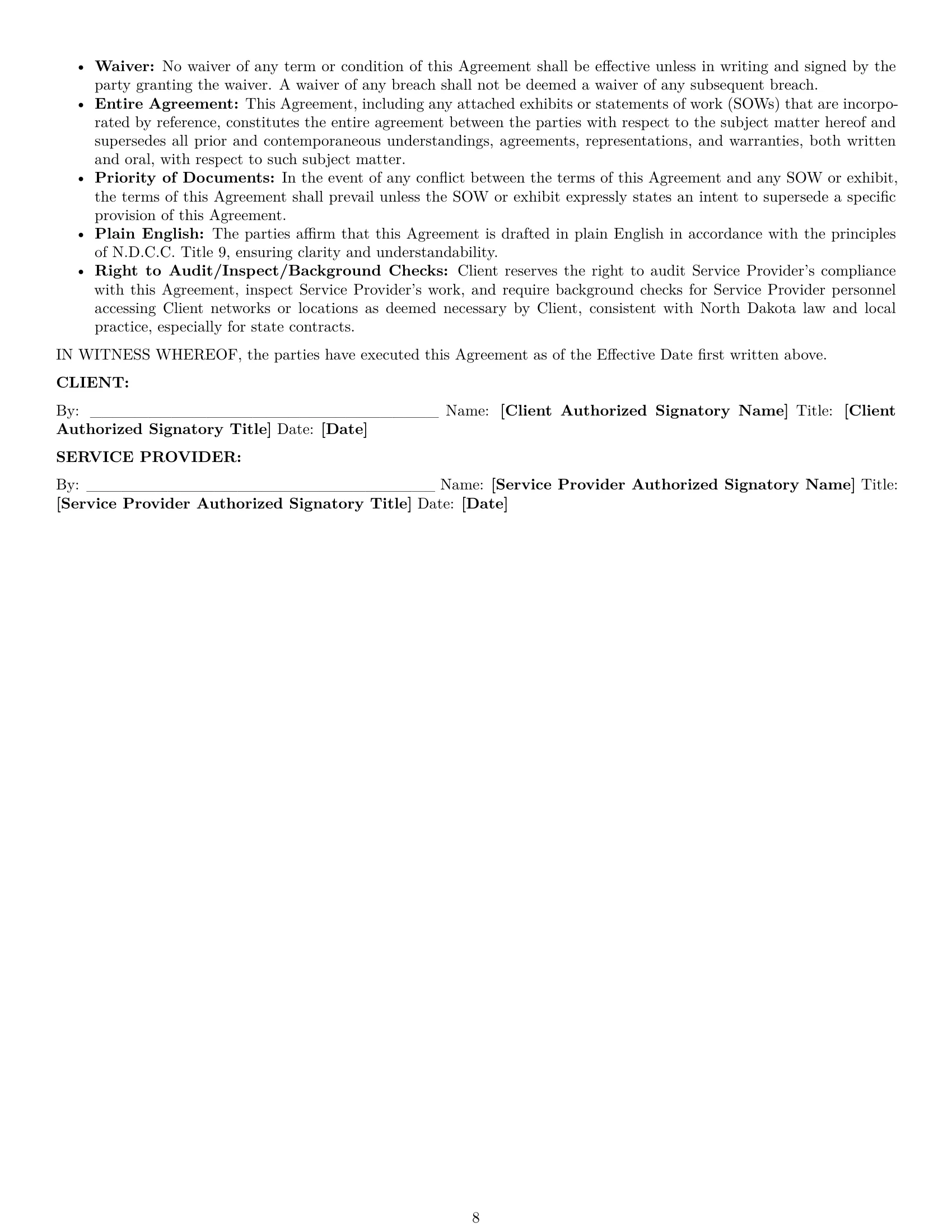 Preview page 8 of Pro North Dakota IT service contract template