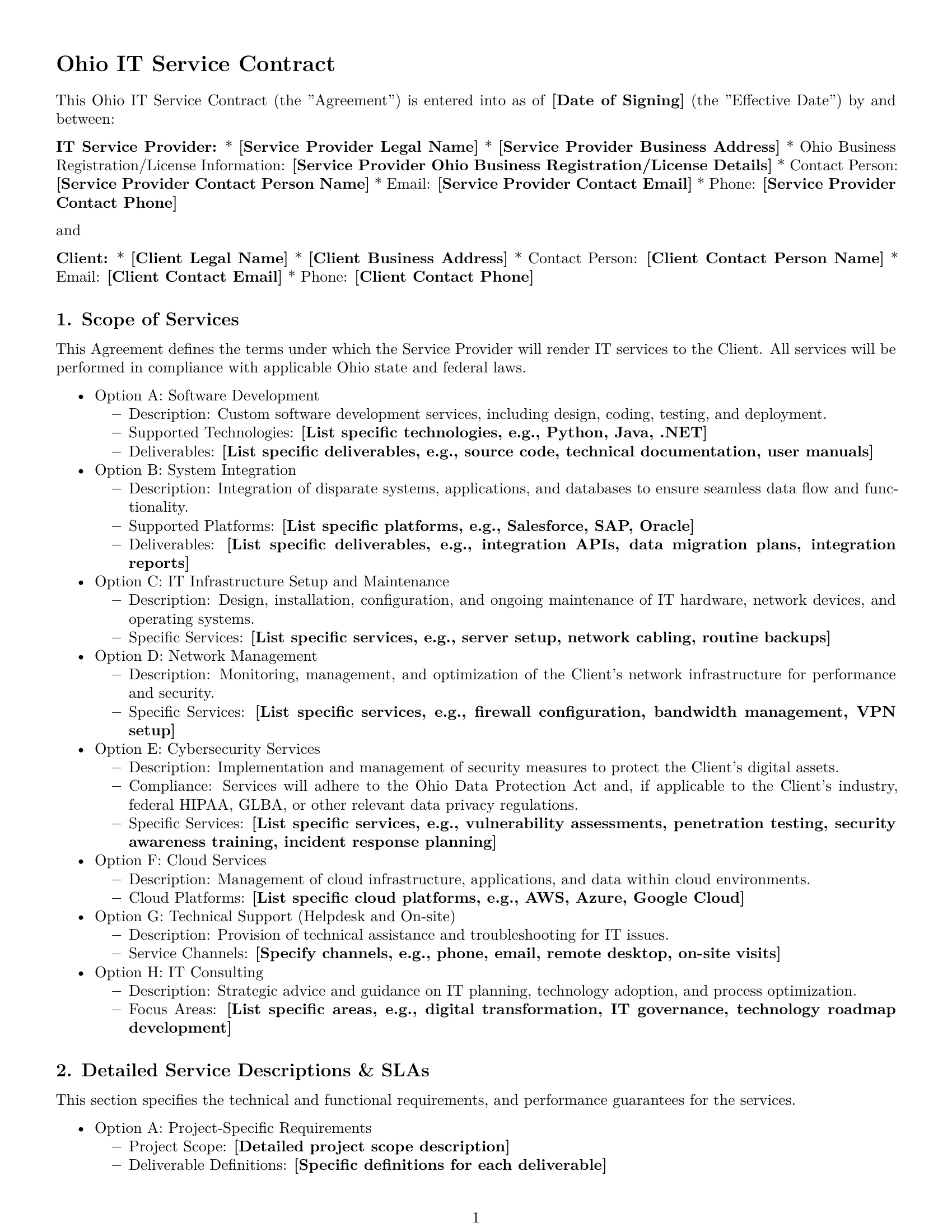 Preview page 1 of Pro Ohio IT service contract template