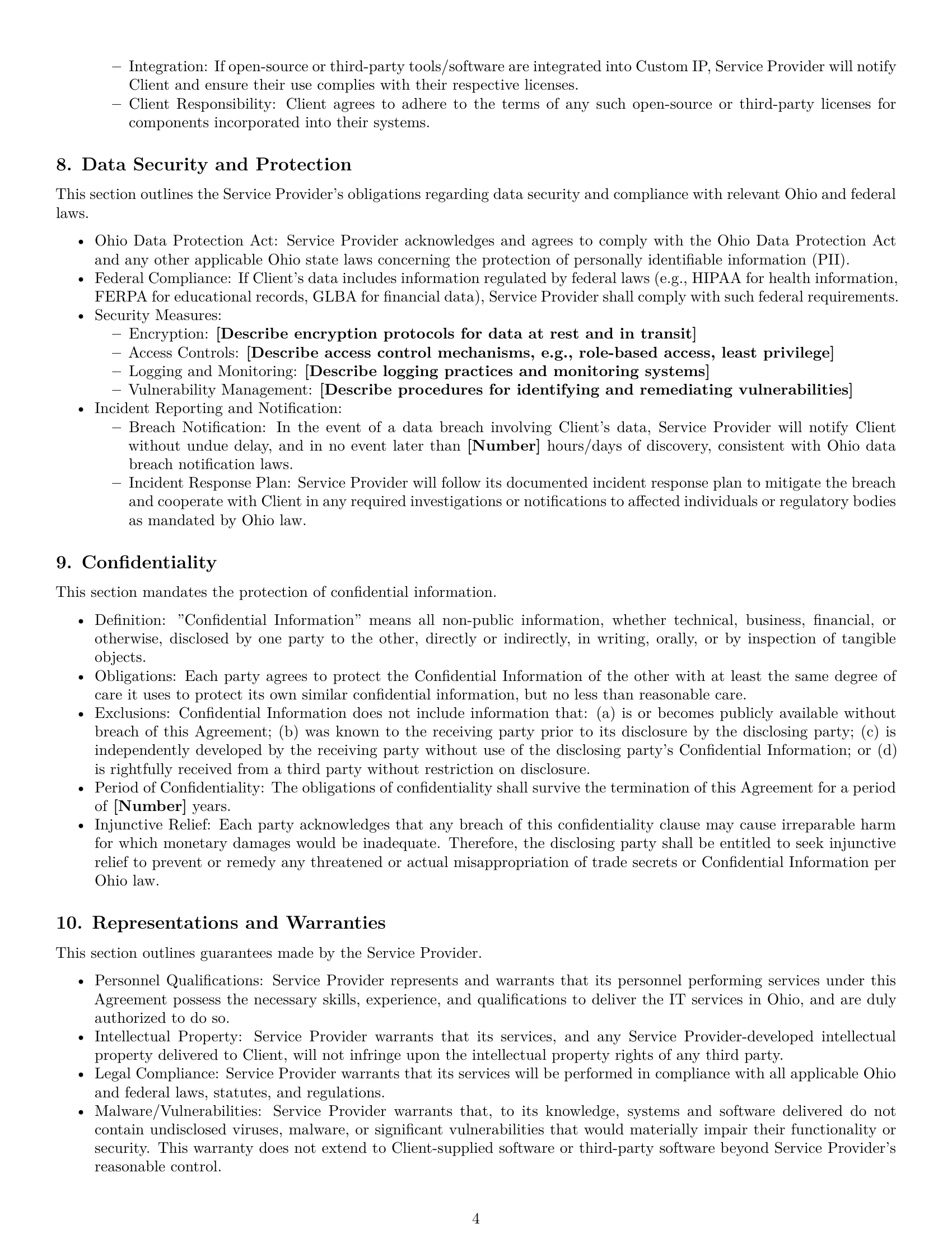 Preview page 4 of Pro Ohio IT service contract template