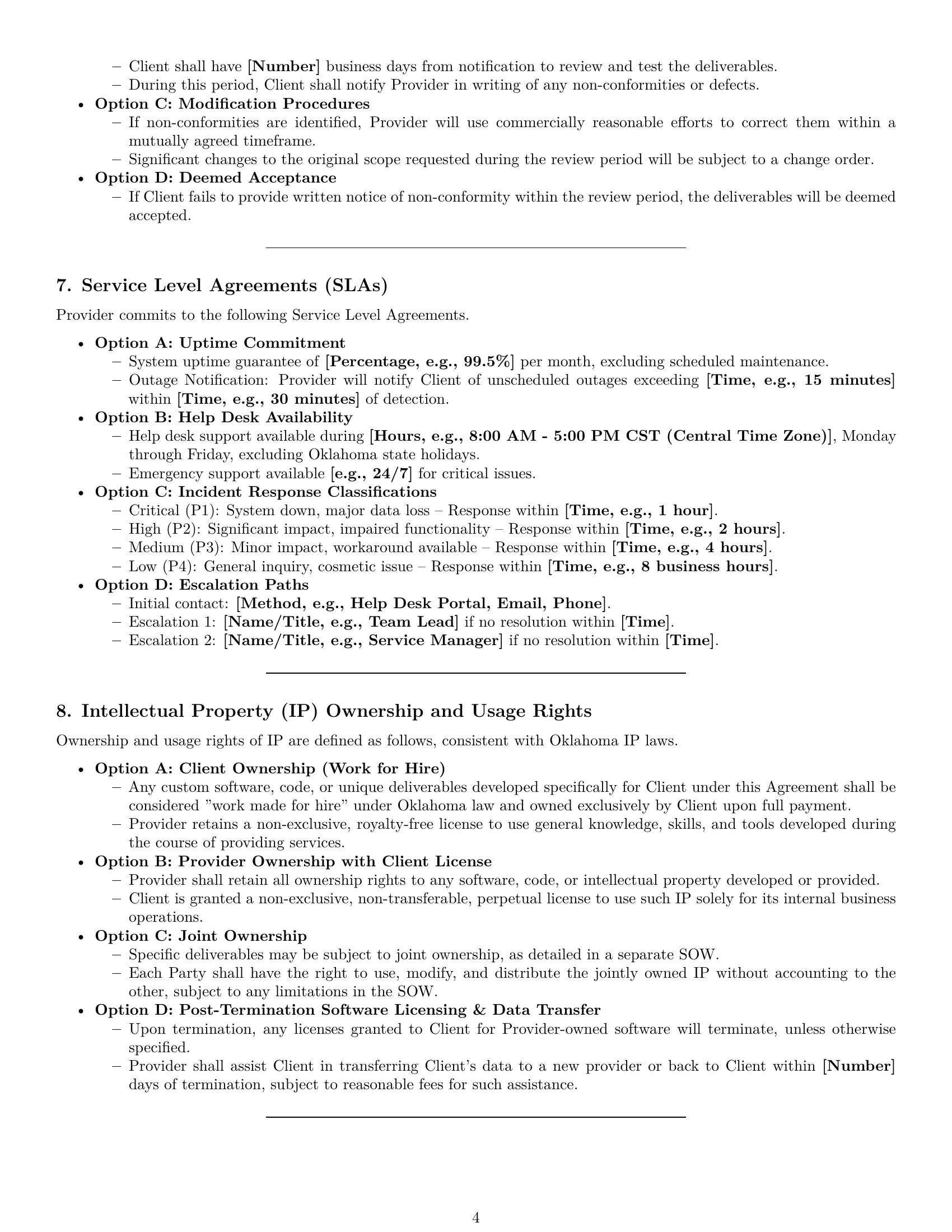 Preview page 4 of Pro Oklahoma IT service contract template