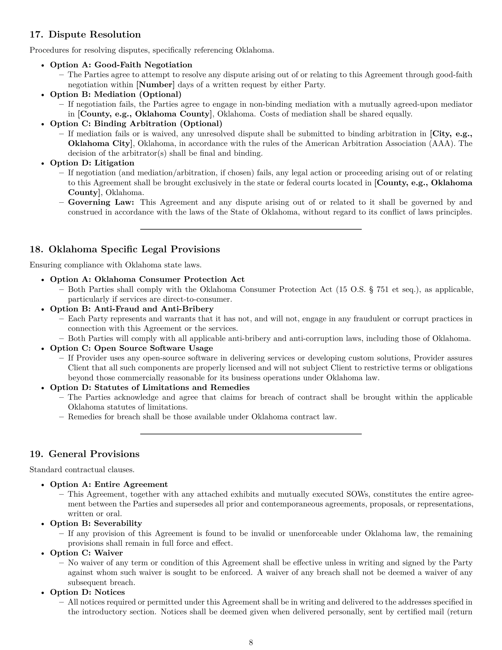 Preview page 8 of Pro Oklahoma IT service contract template