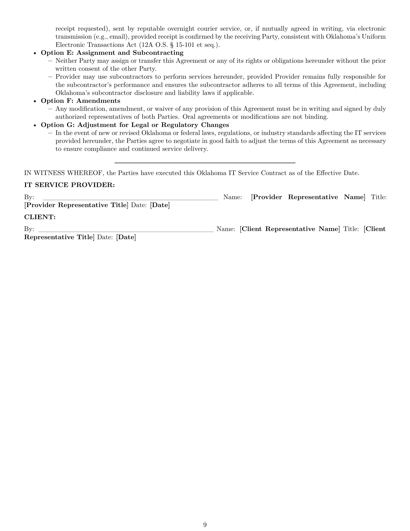 Preview page 9 of Pro Oklahoma IT service contract template