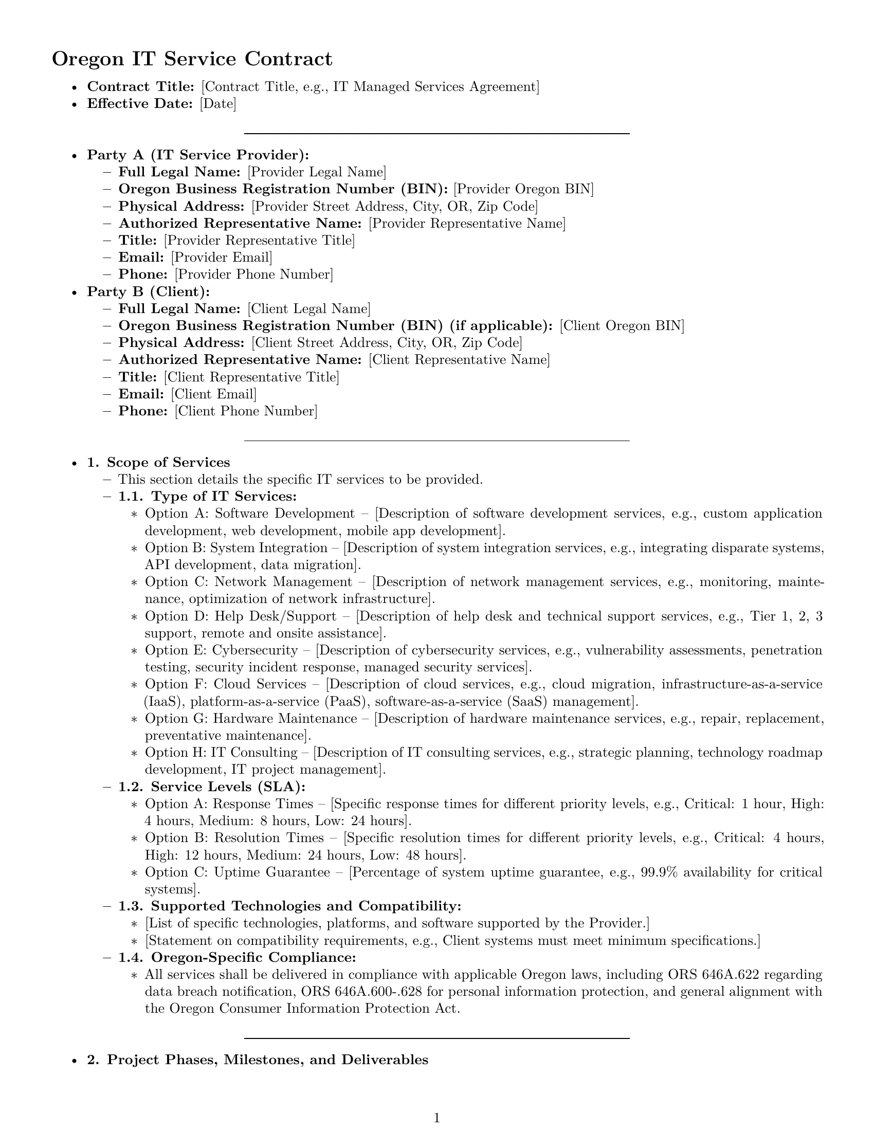 Preview page 1 of Pro Oregon IT service contract template
