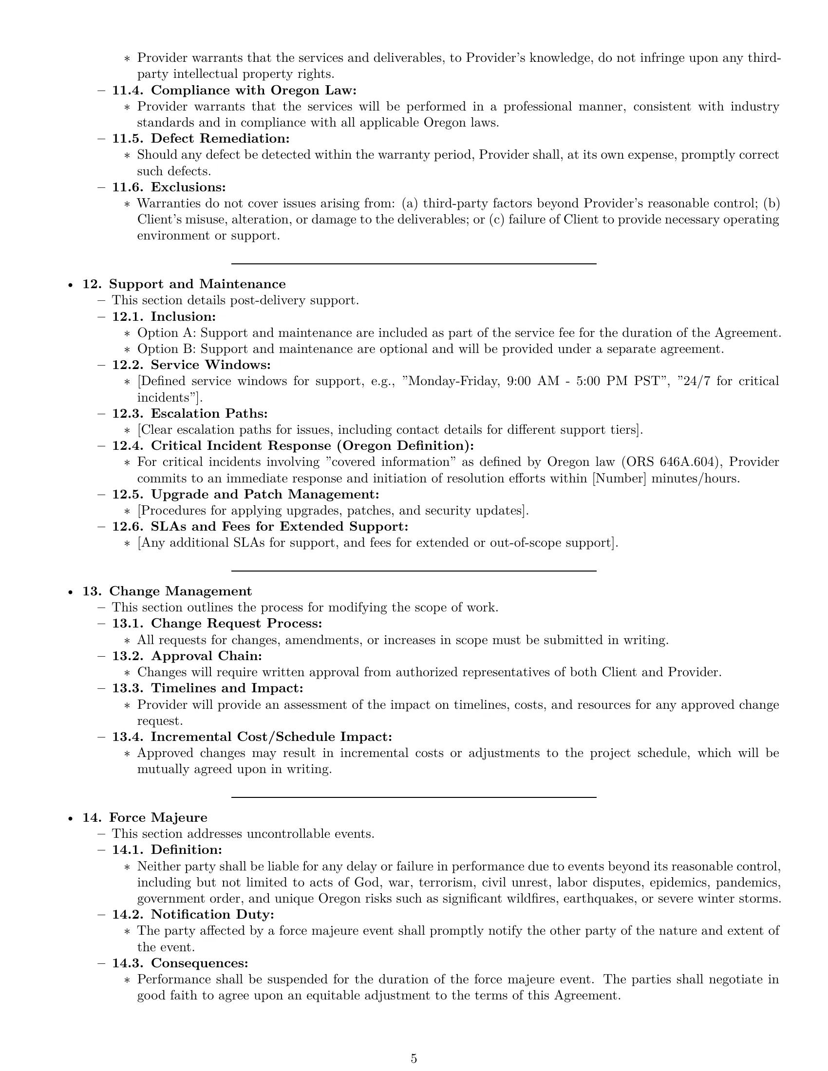 Preview page 5 of Pro Oregon IT service contract template
