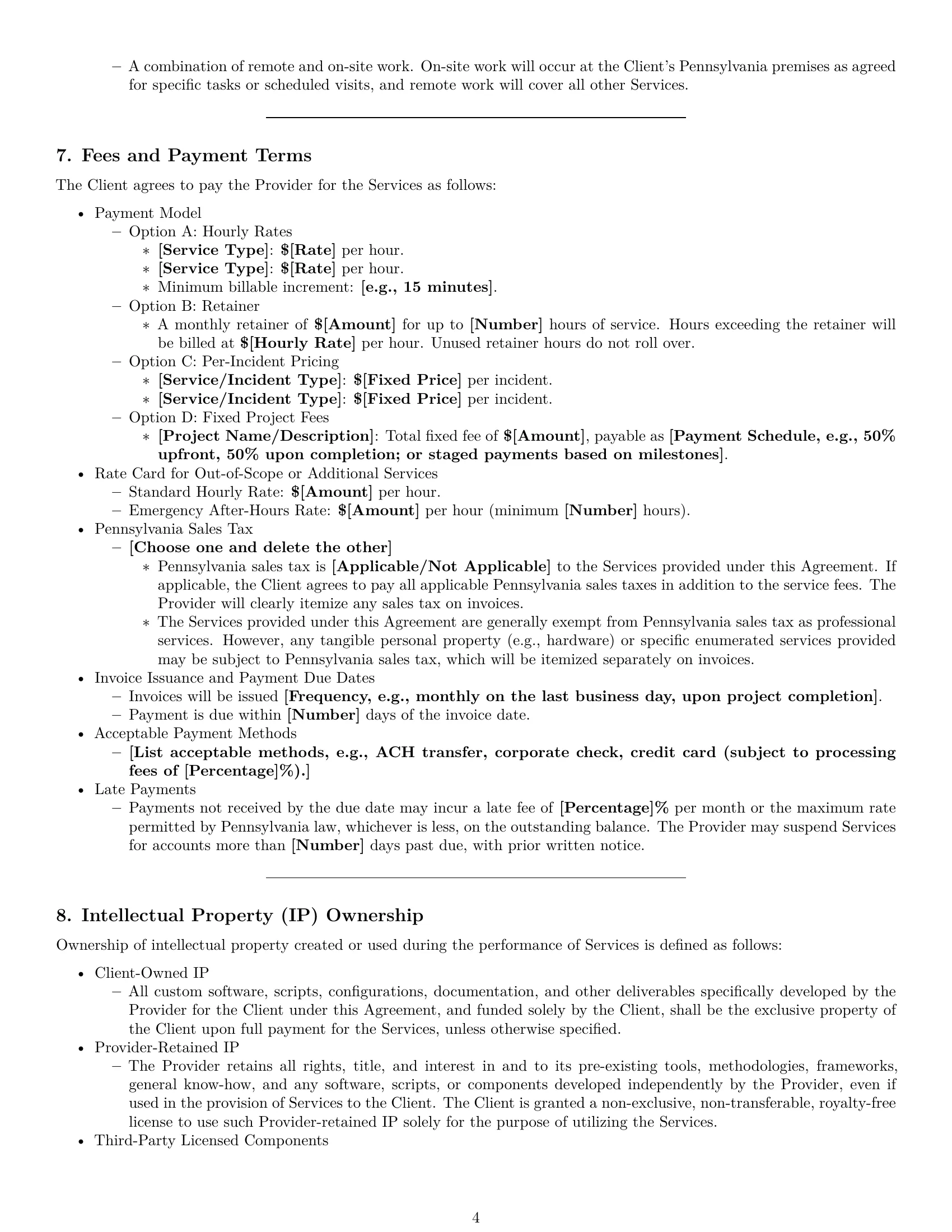 Preview page 4 of Pro Pennsylvania IT service contract template