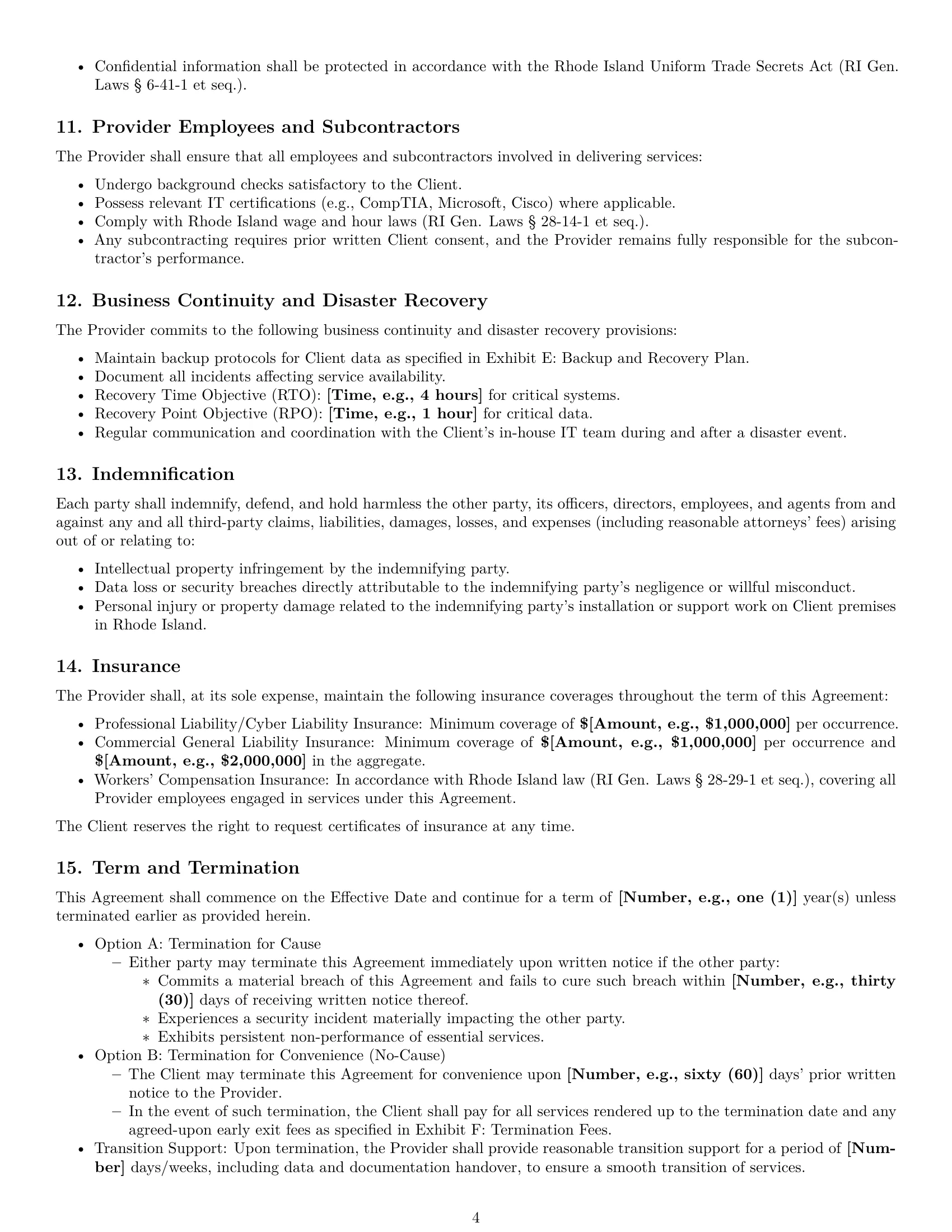 Preview page 4 of Pro Rhode Island IT service contract template