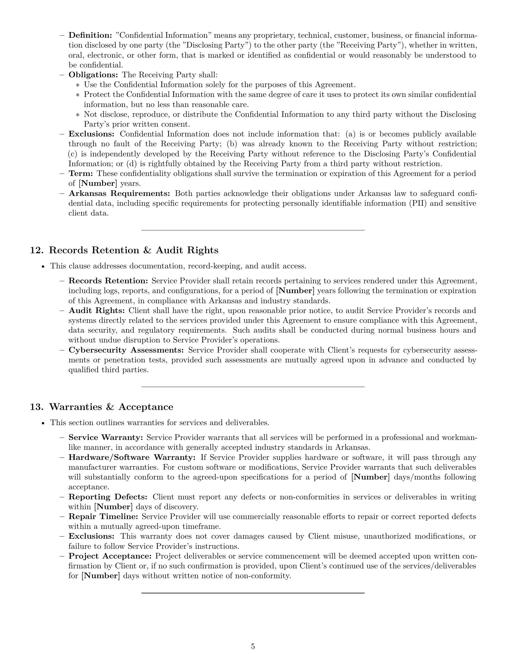 Preview page 5 of Pro Arkansas IT service contract template