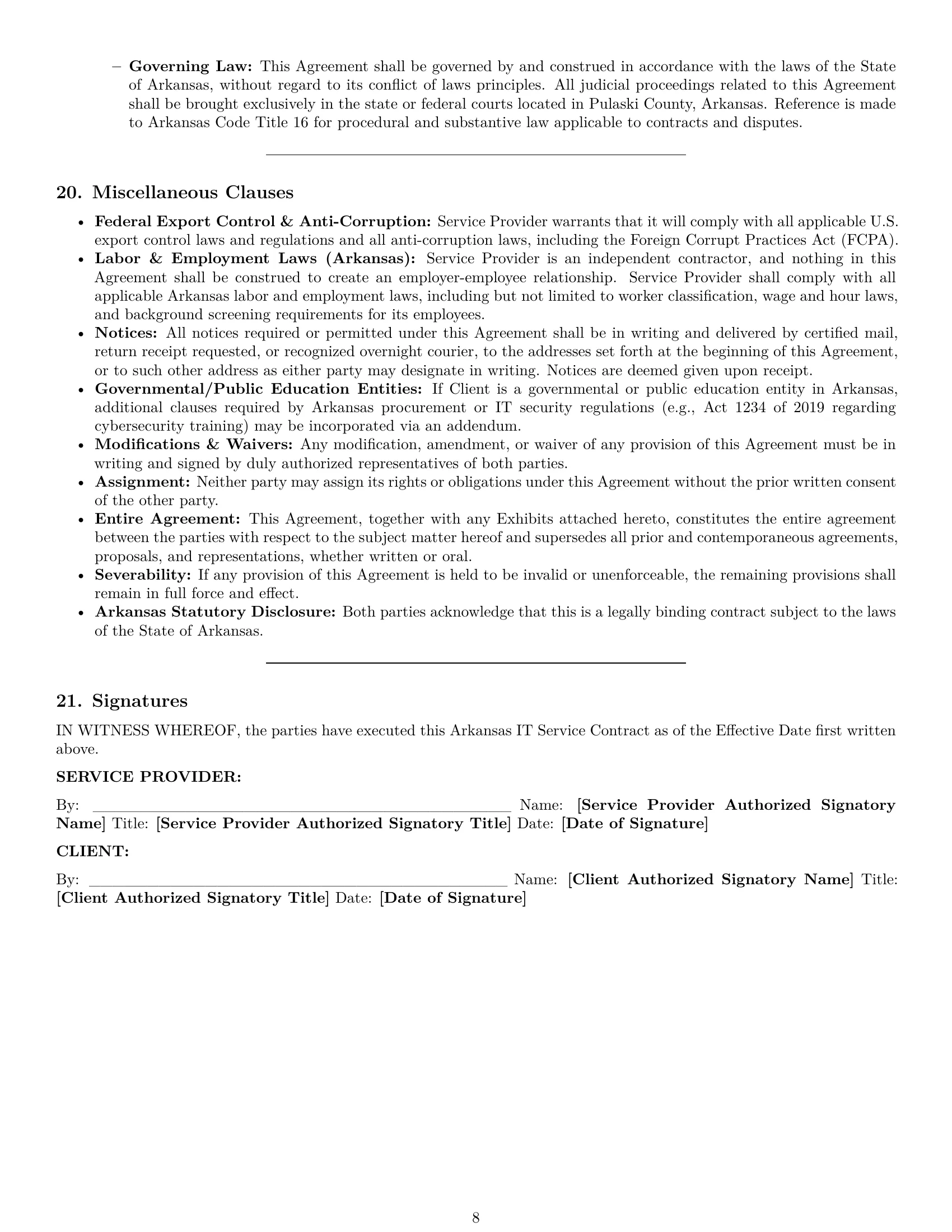 Preview page 8 of Pro Arkansas IT service contract template