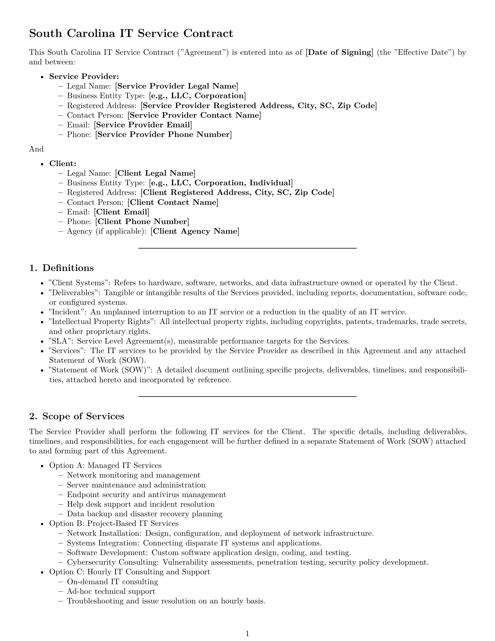 Preview page 1 of Pro South Carolina IT service contract template