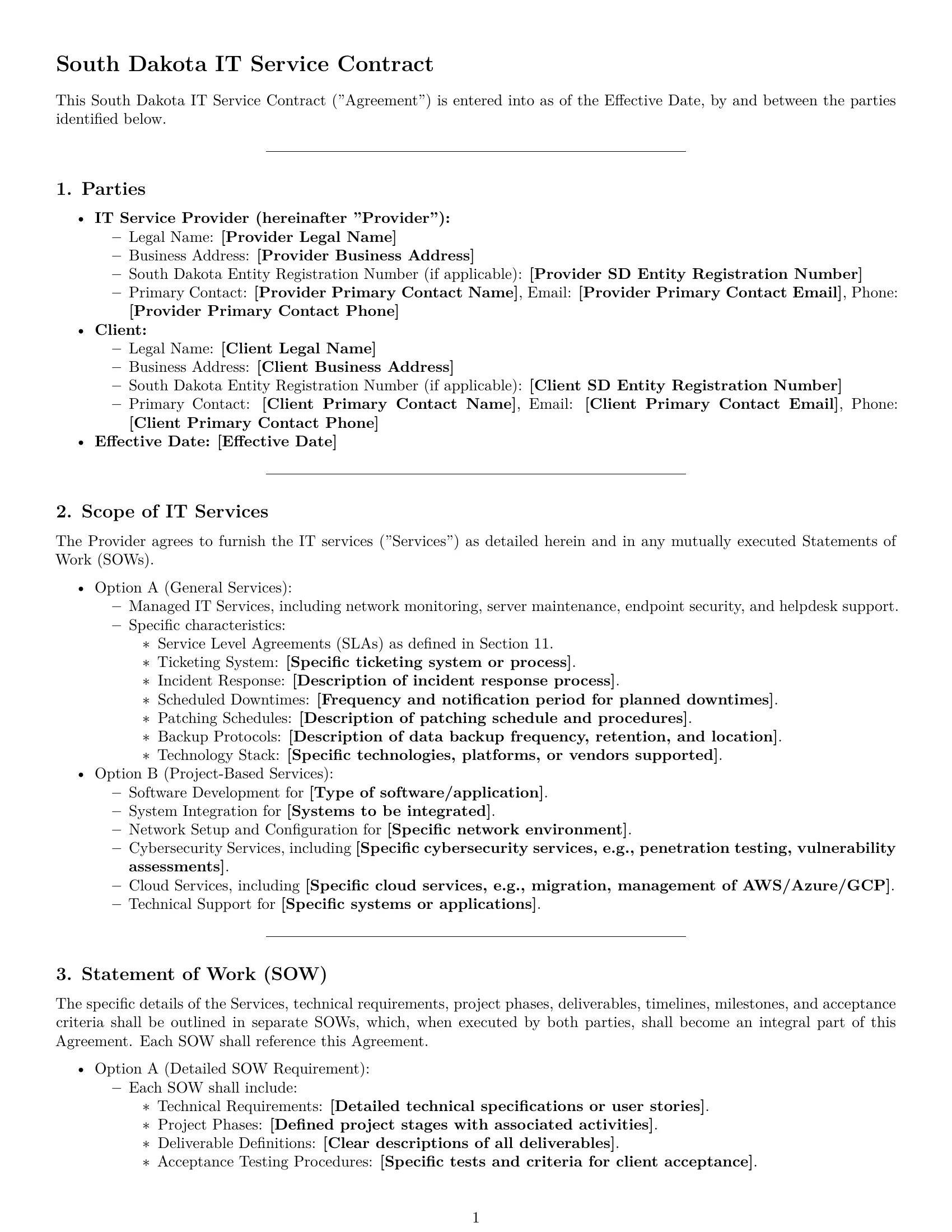 Preview page 1 of Pro South Dakota IT service contract template