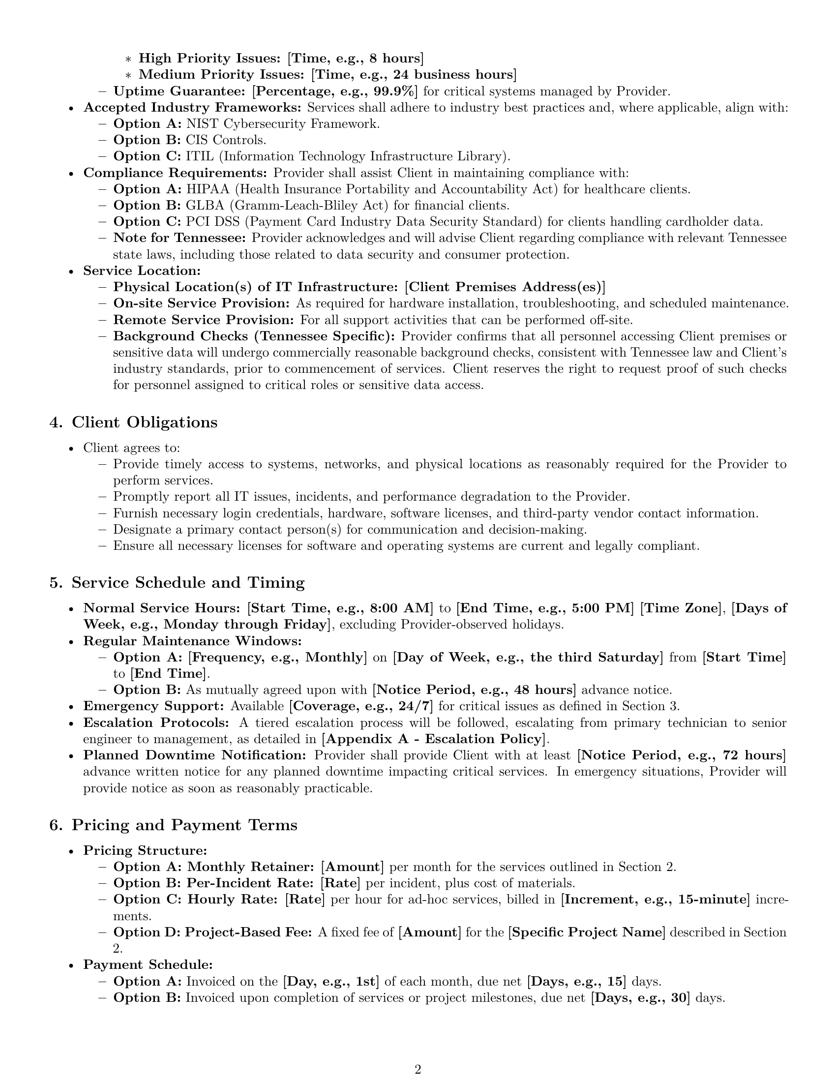 Preview page 2 of Pro Tennessee IT service contract template